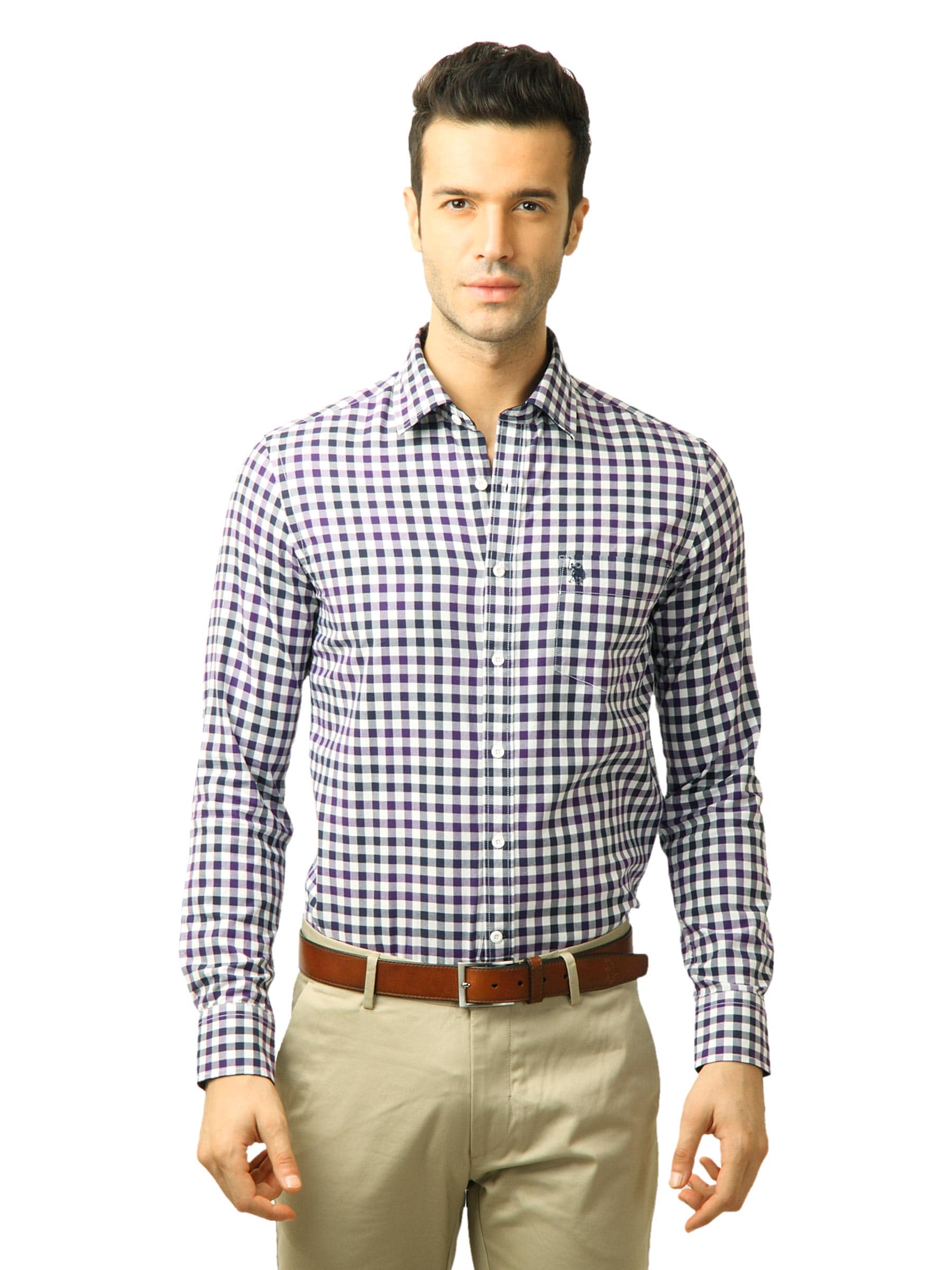 U.S. Polo Assn. Men Checks Purple Shirt