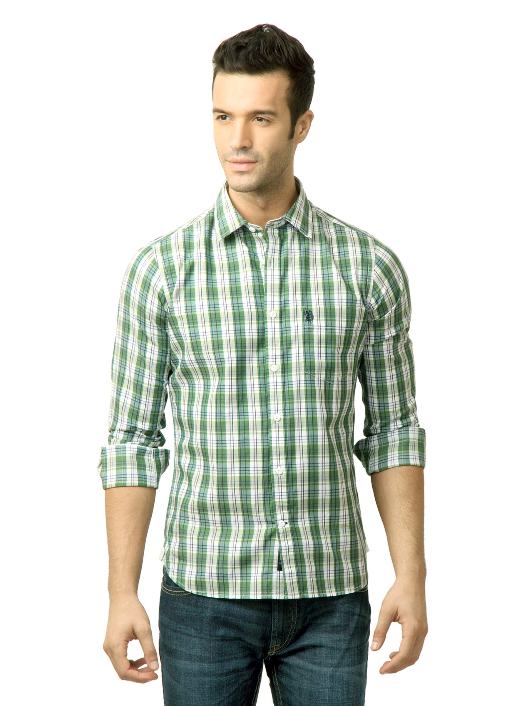 U.S. Polo Assn. Men Green Check Shirt