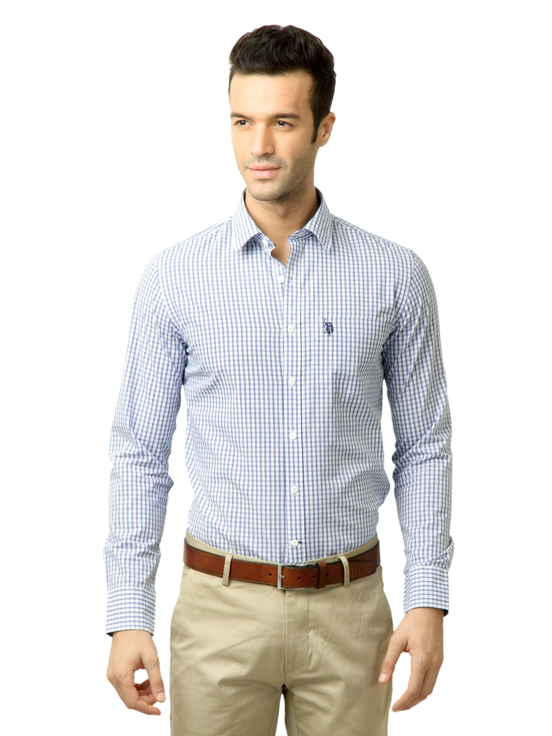 U.S. Polo Assn. Men Checks Blue Shirt