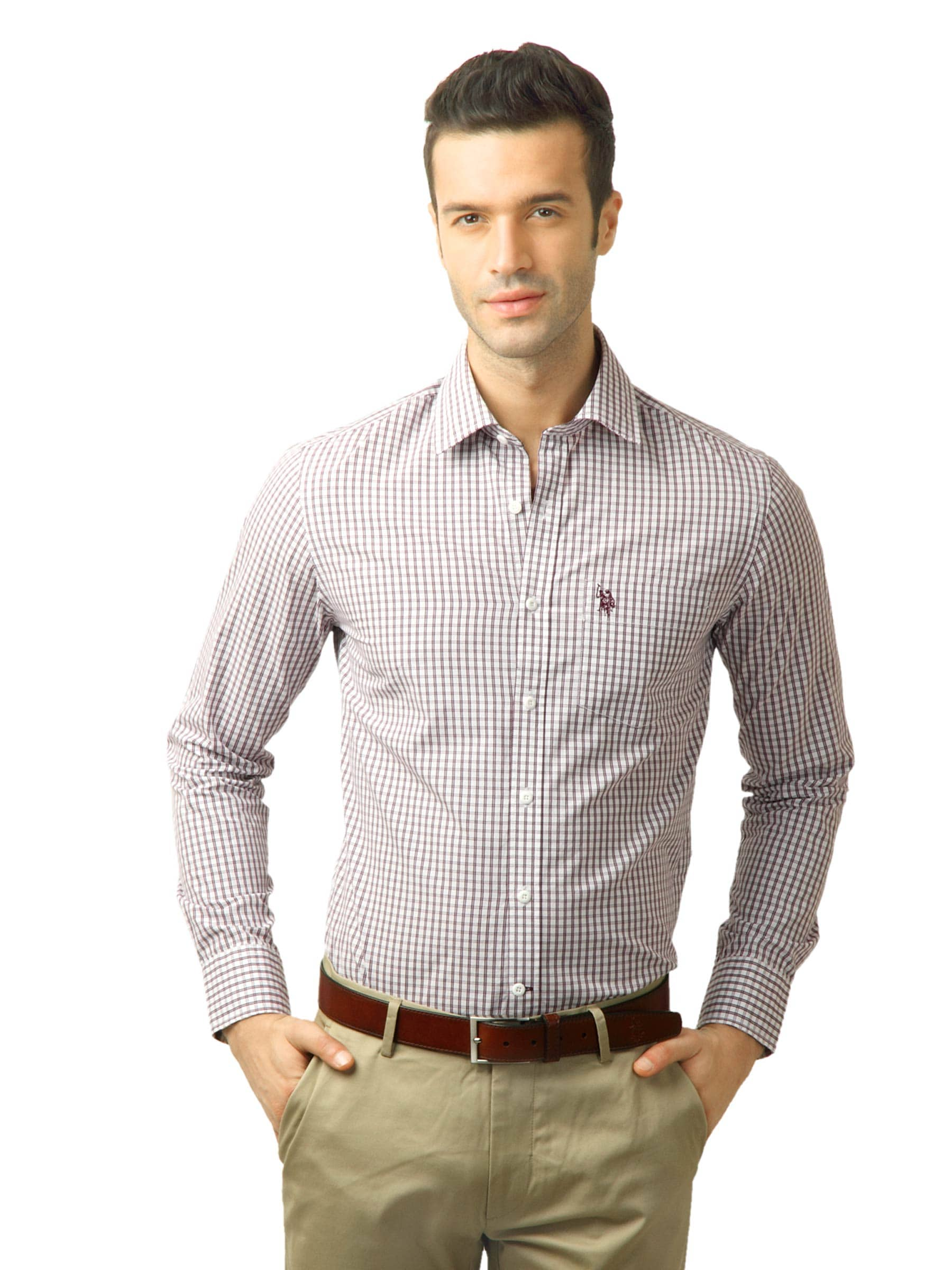 U.S. Polo Assn. Men Maroon & White Check Shirt