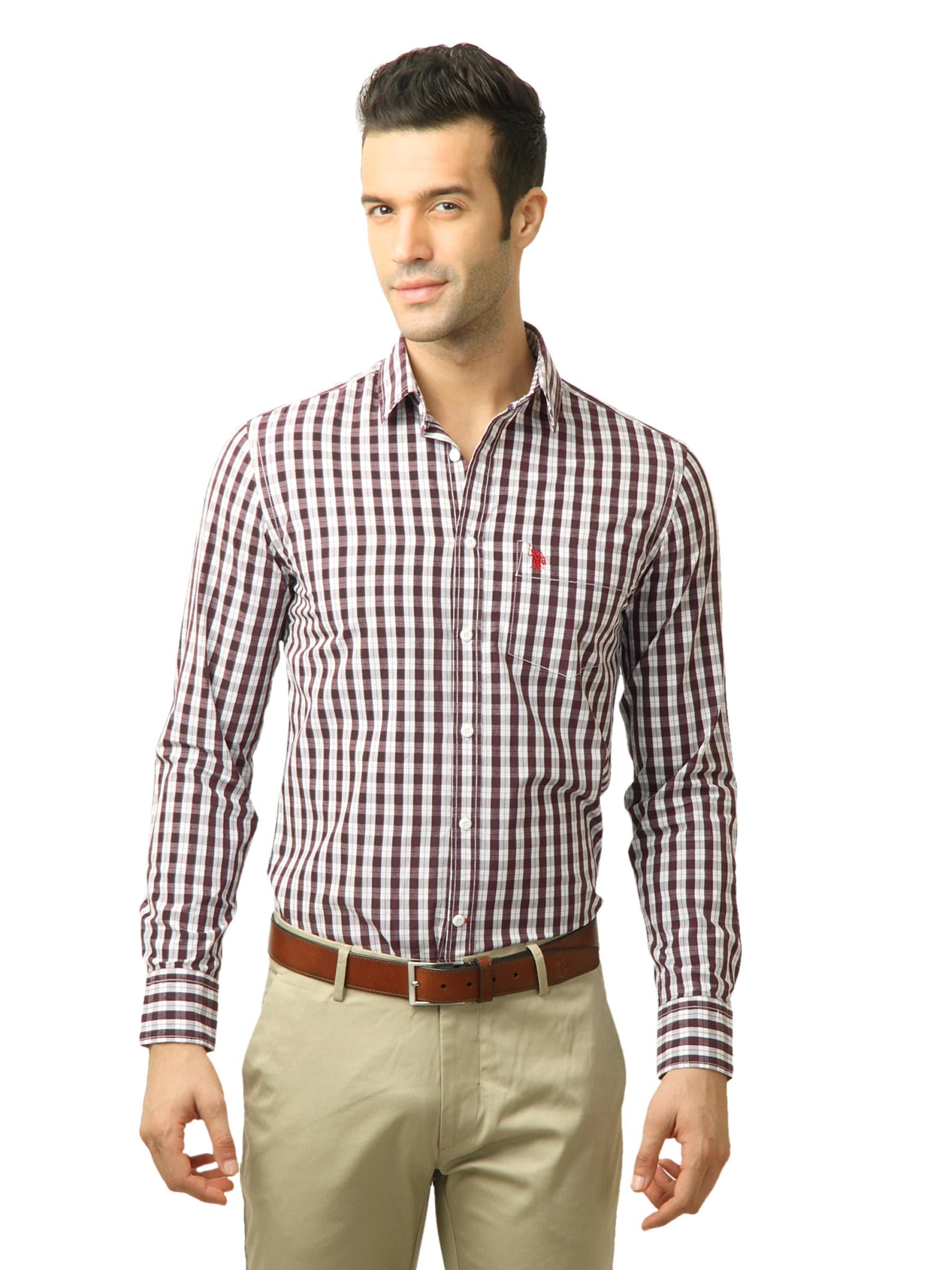 U.S. Polo Assn. Men Checks Maroon Shirt