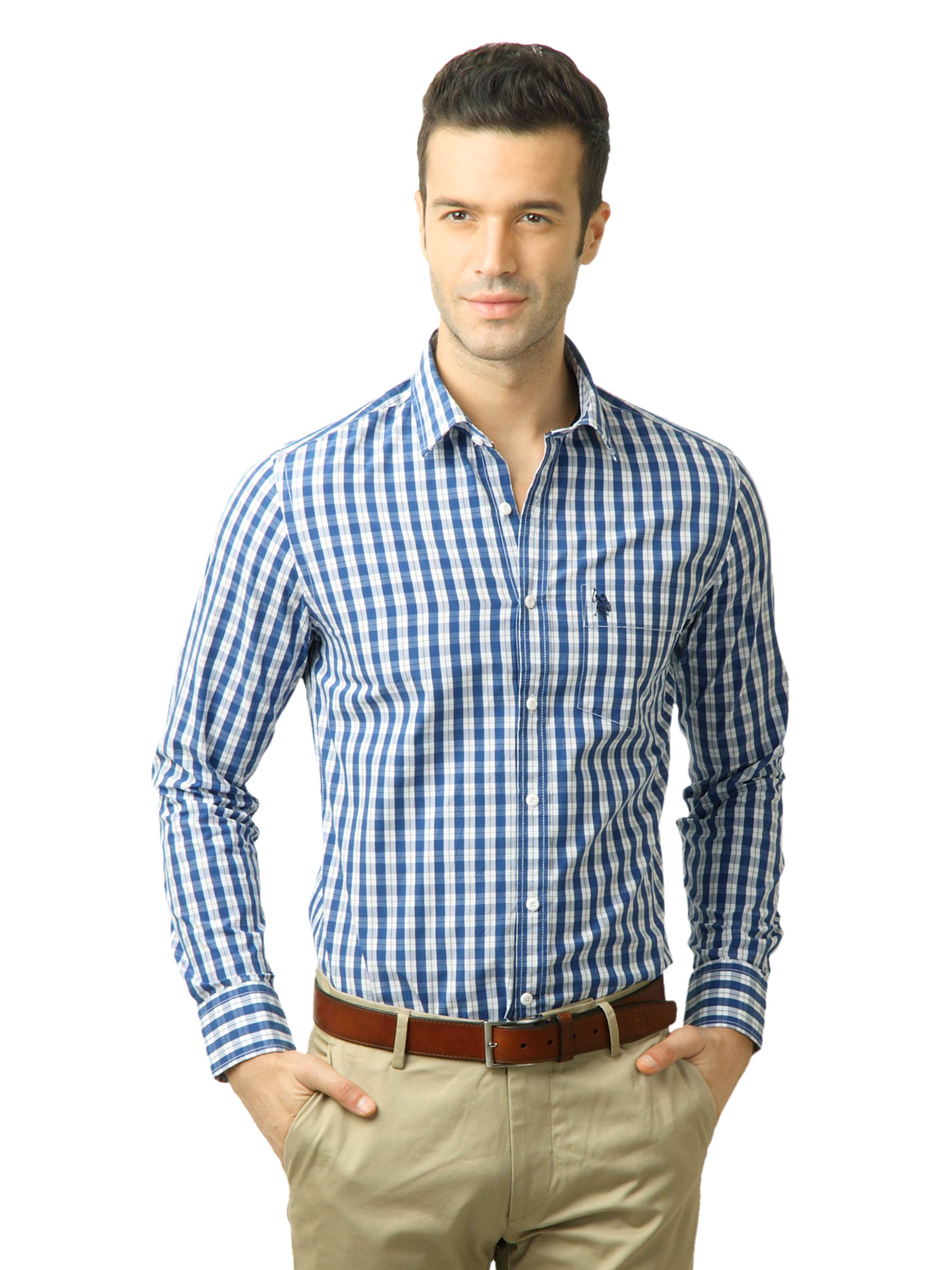 U.S. Polo Assn. Men Checks Blue Shirt