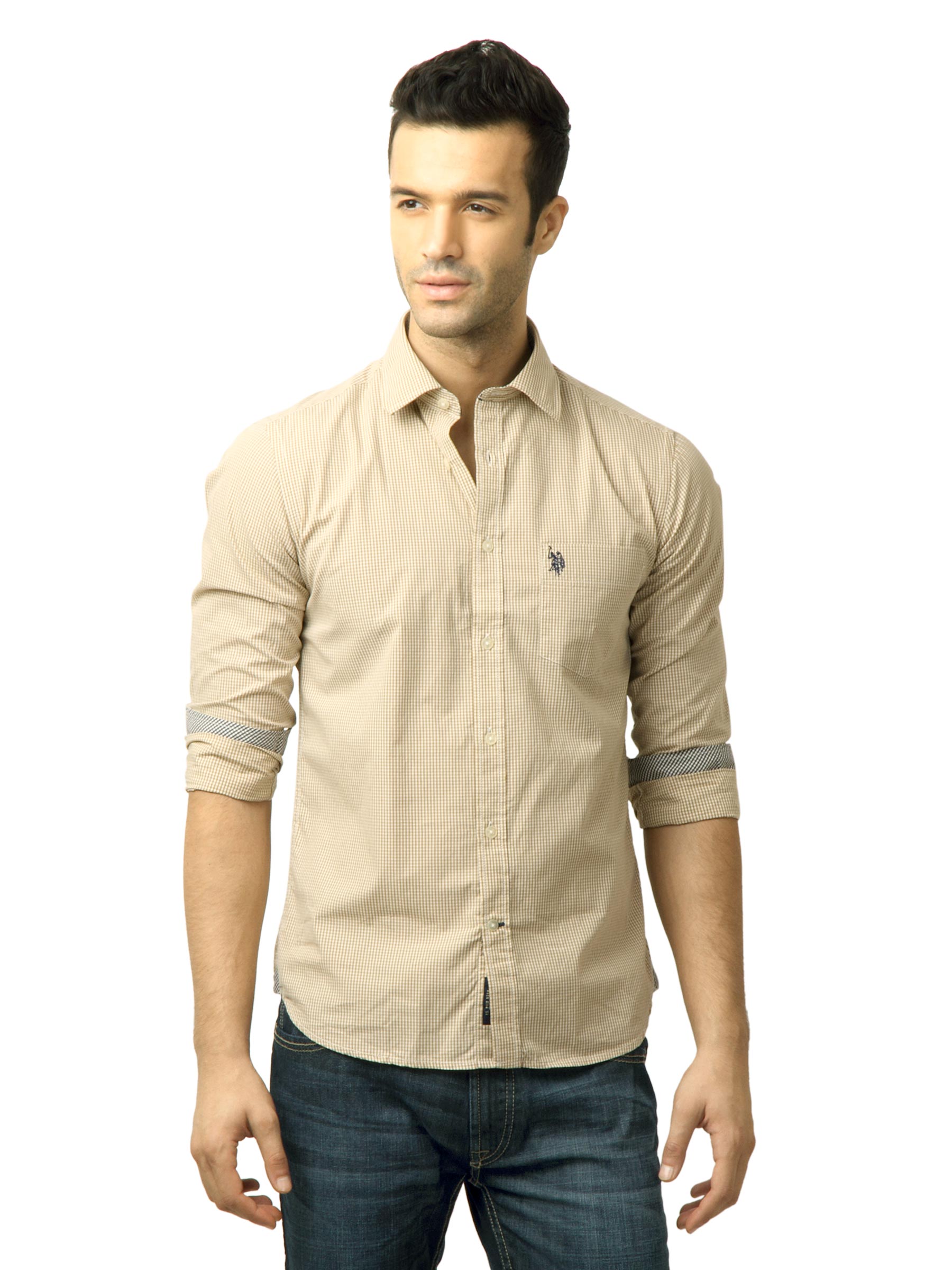 U.S. Polo Assn. Men Checks Mustard Shirt