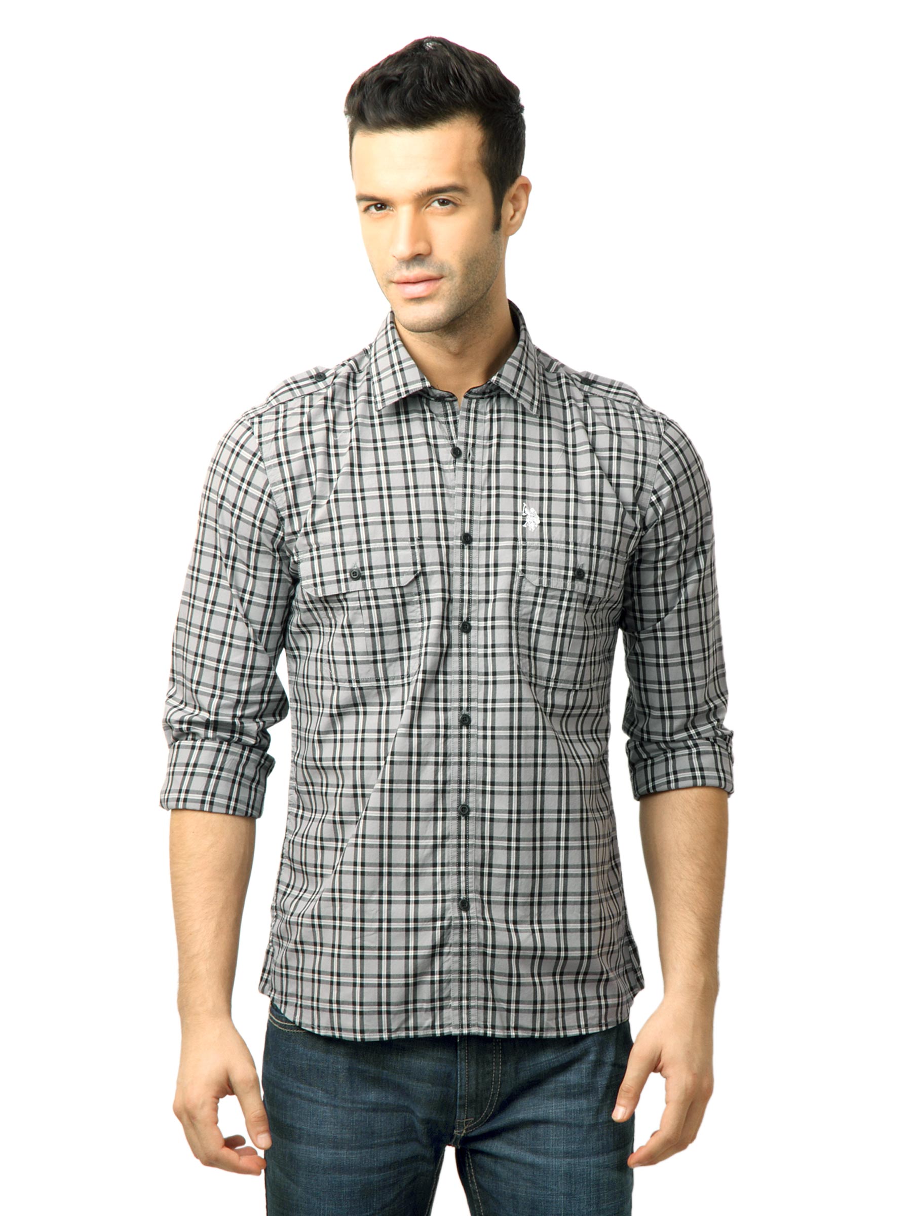 U.S. Polo Assn. Men Checks Grey Shirt