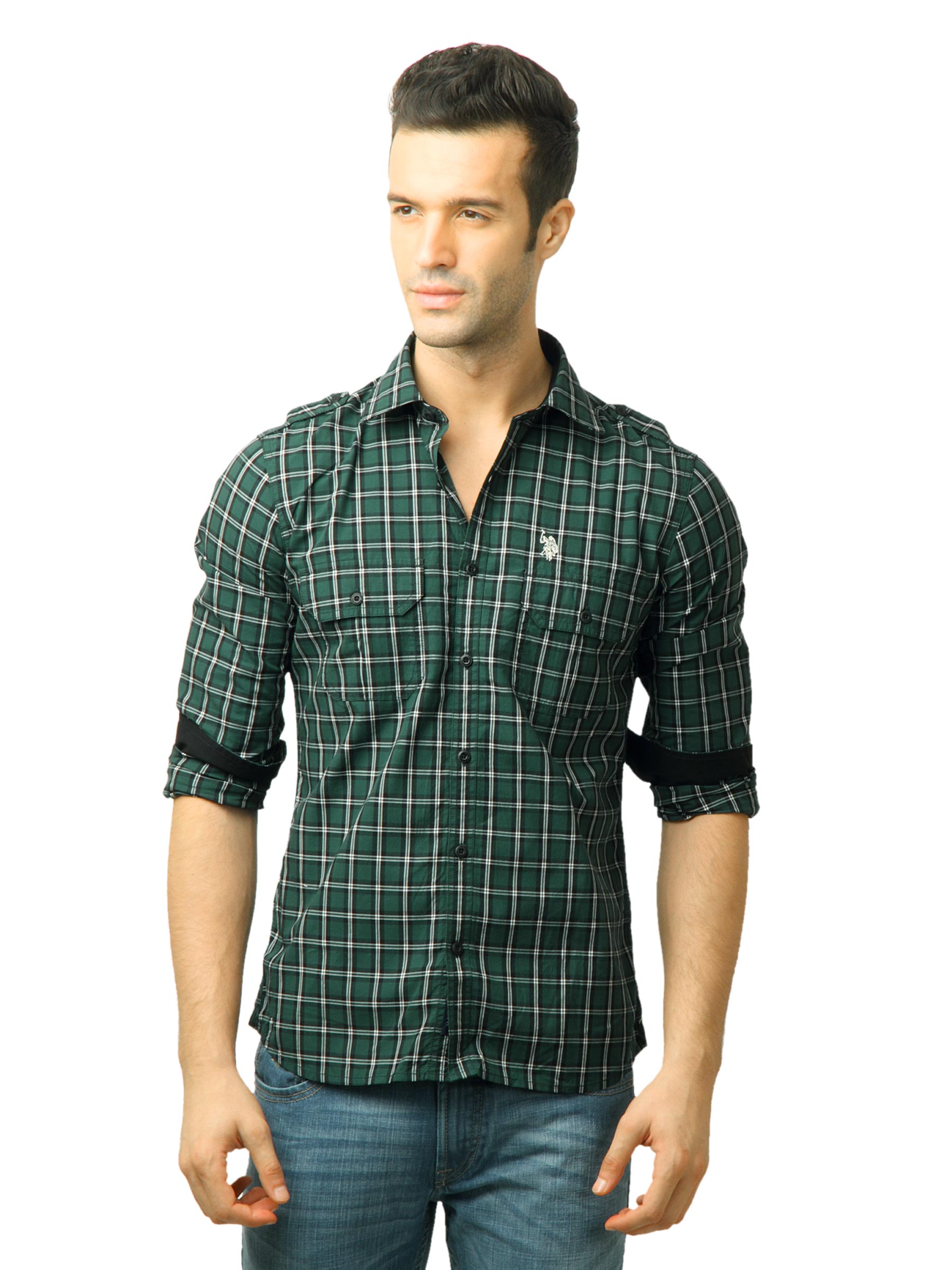 U.S. Polo Assn. Men Checks Green Shirt