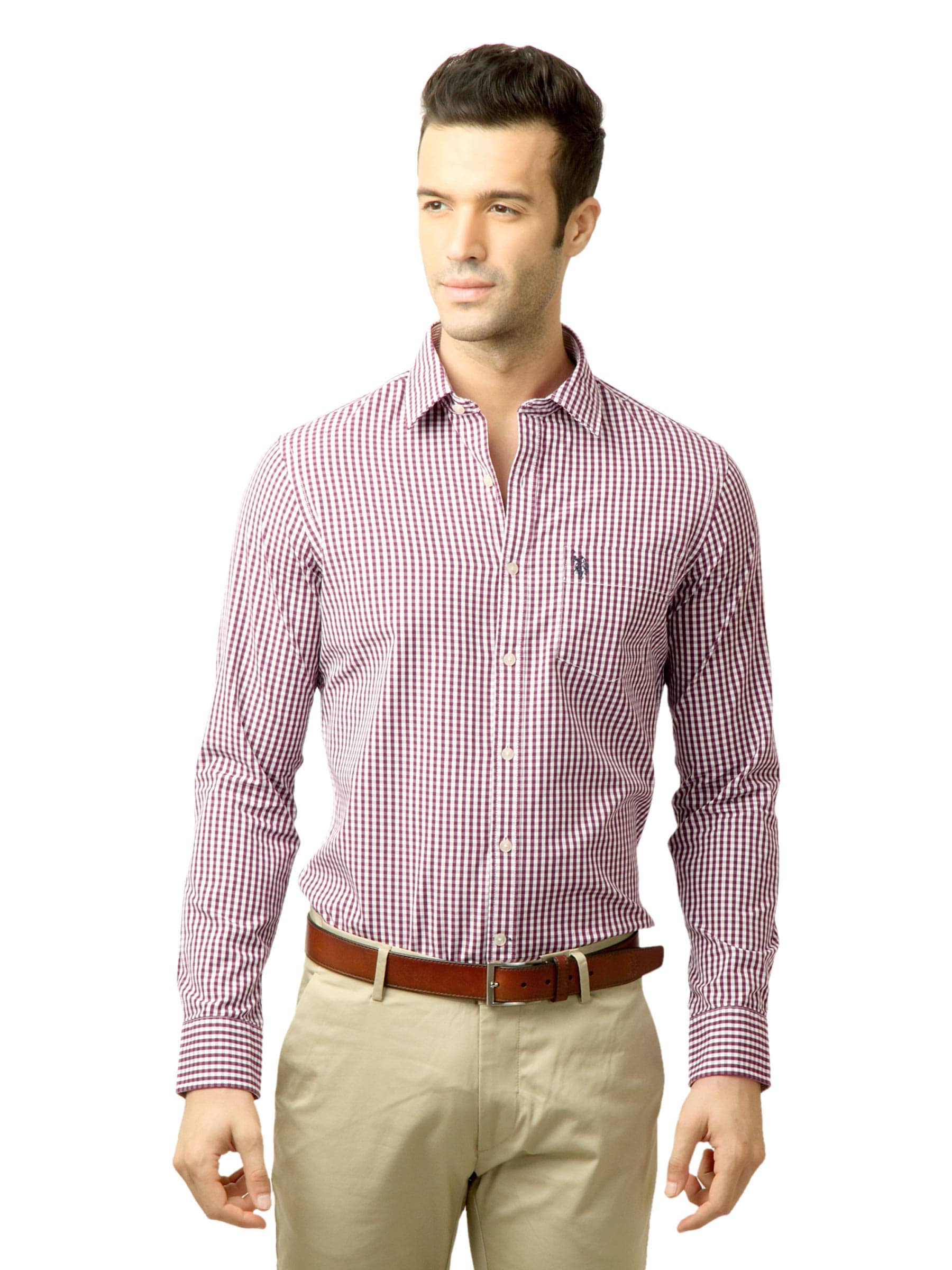 U.S. Polo Assn. Men Checks Maroon Shirt