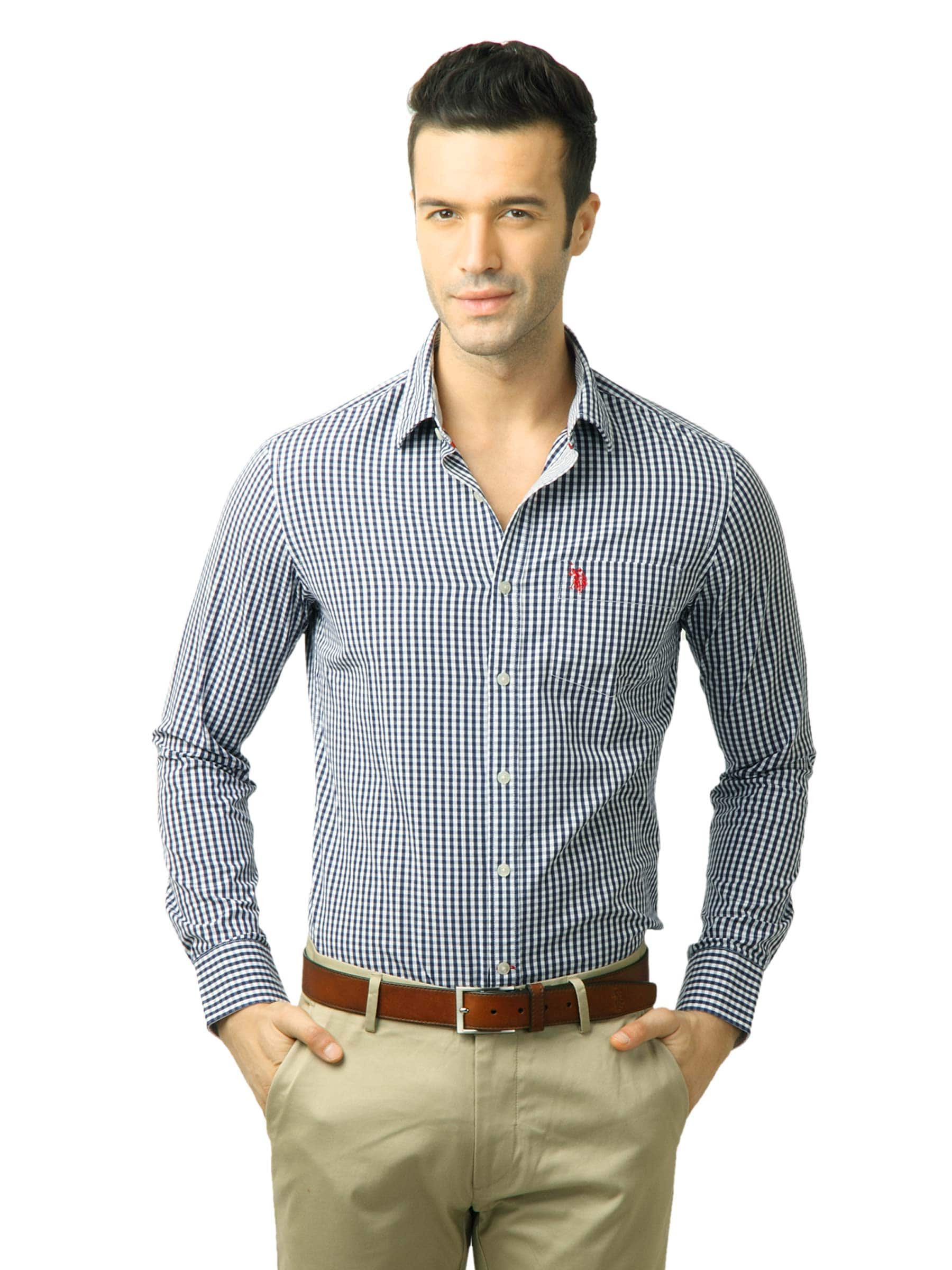 U.S. Polo Assn. Men Checks Navy Blue Shirt