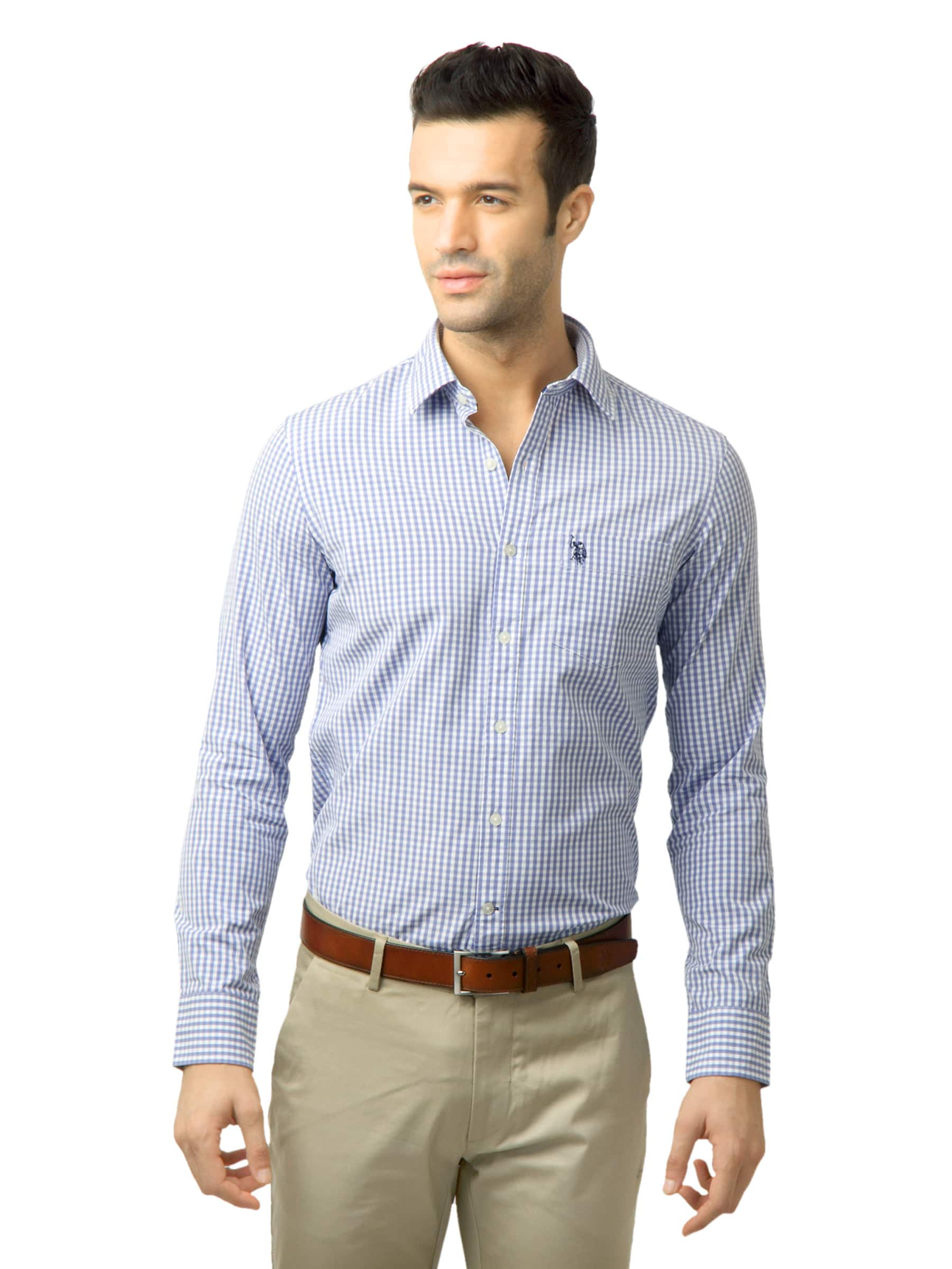 U.S. Polo Assn. Men Checks Blue Shirt