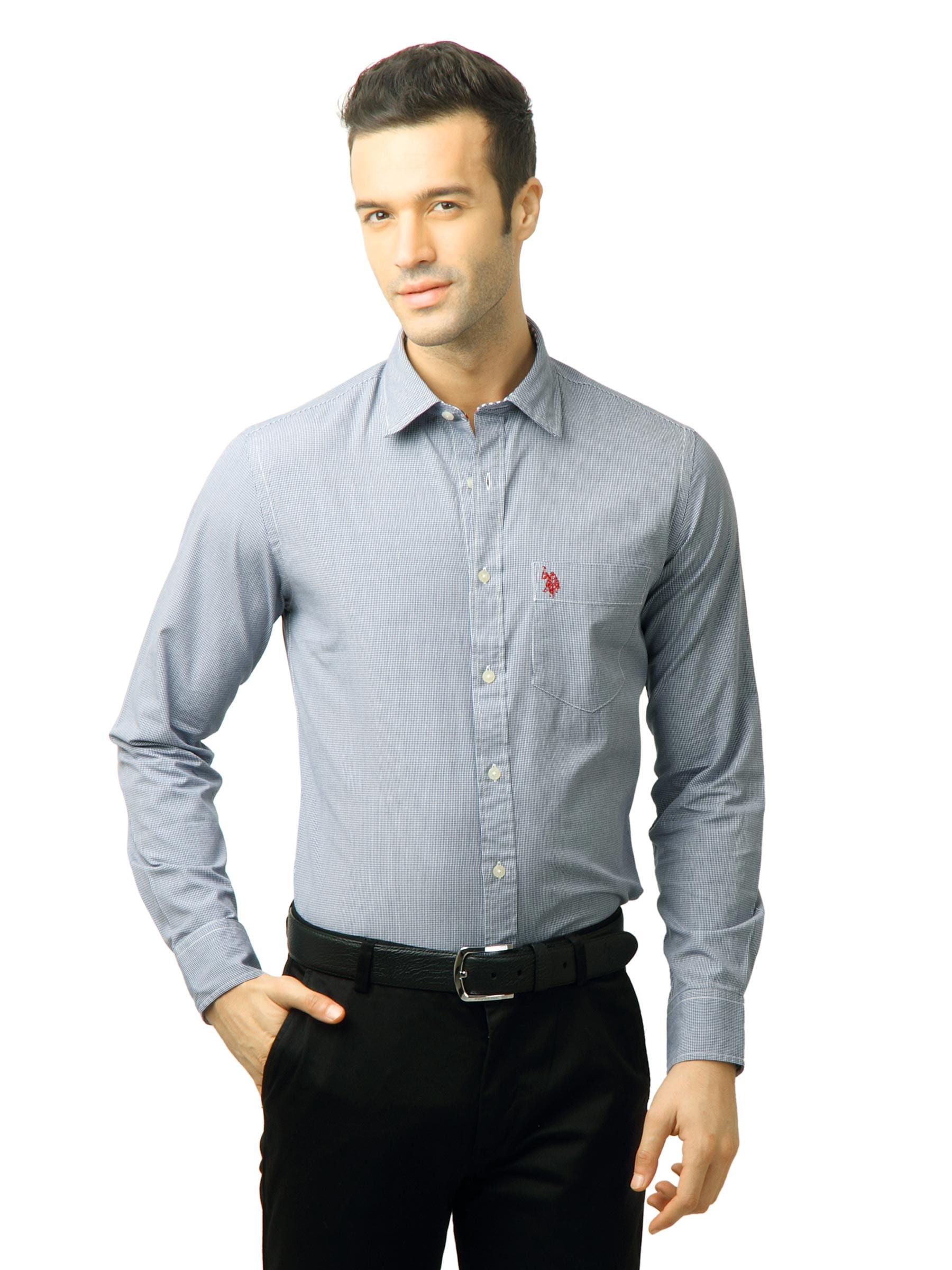 U.S. Polo Assn. Men Checks Navy Blue Shirt