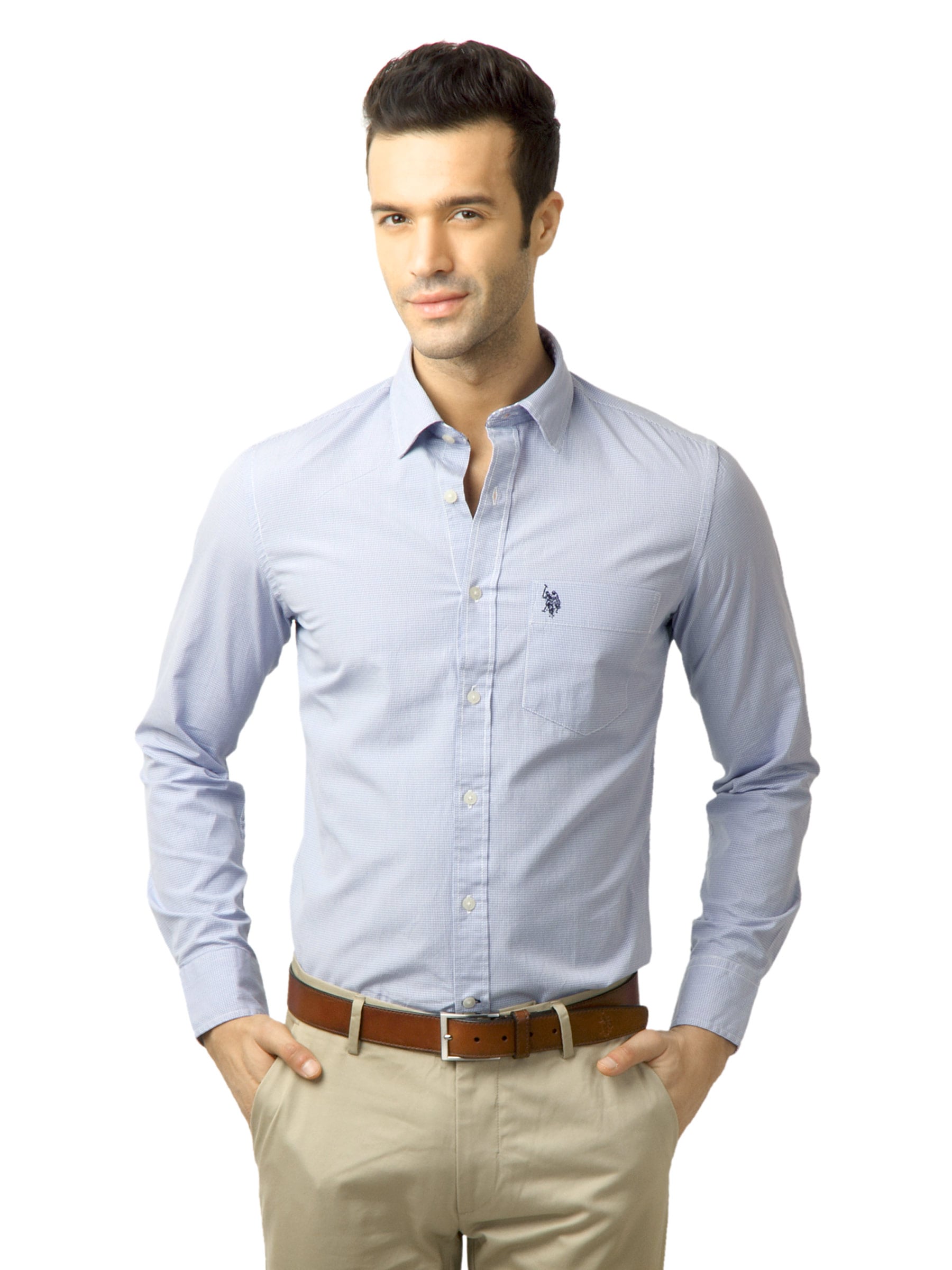 U.S. Polo Assn. Men Checks  Blue Shirt