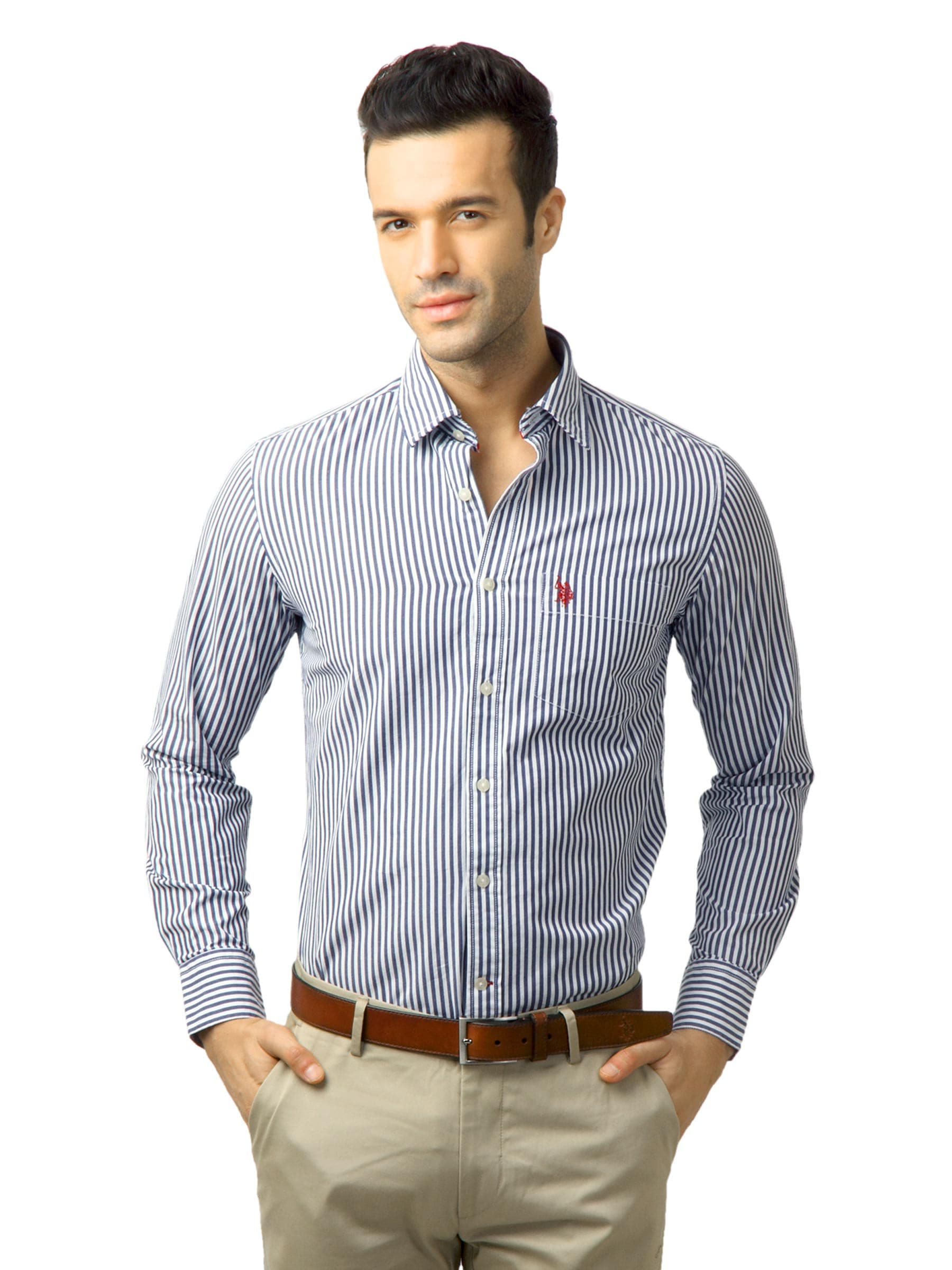 U.S. Polo Assn. Men Stripes Navy Blue Shirt