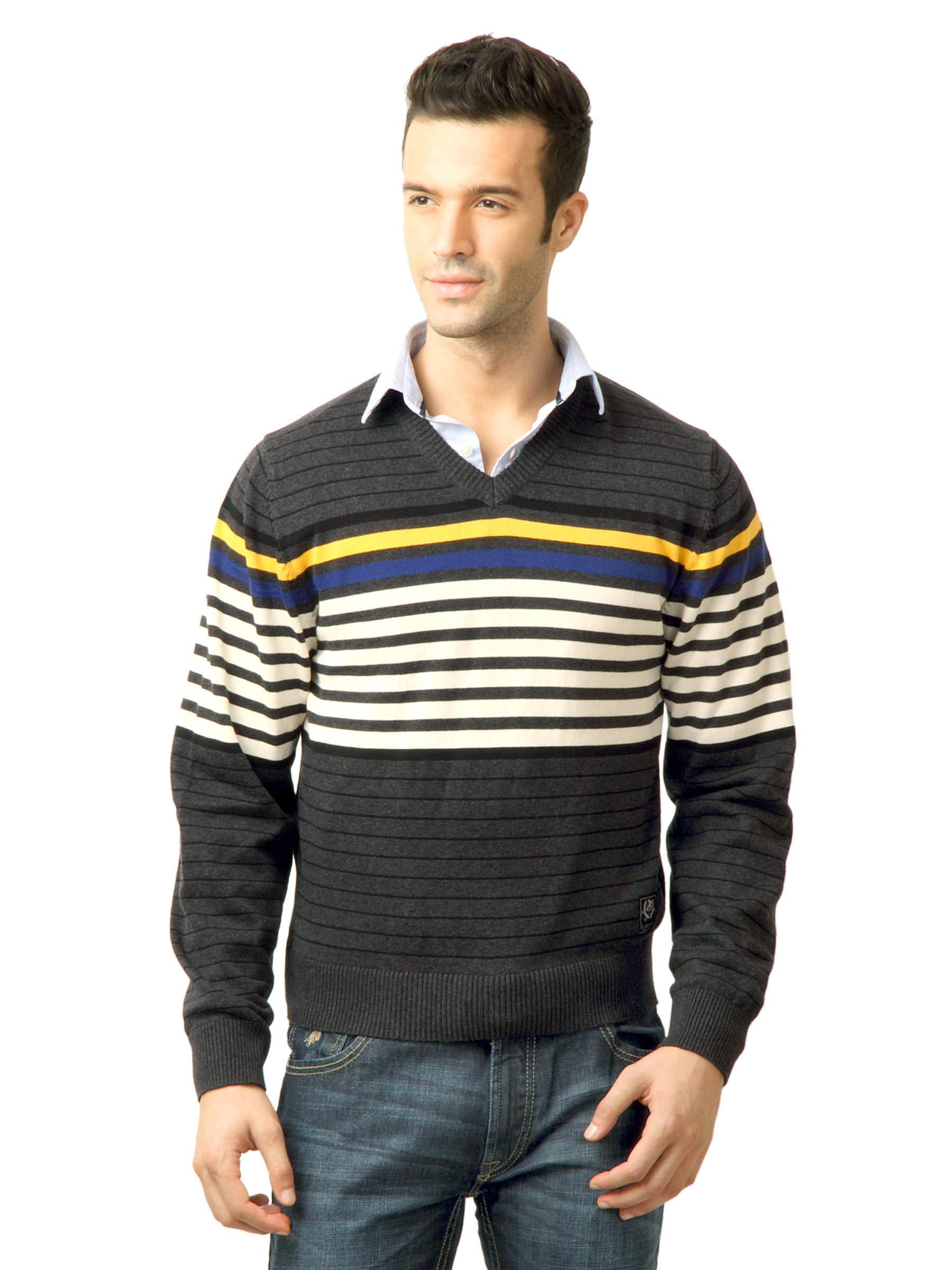 U.S. Polo Assn. Men Stripes Black Sweater