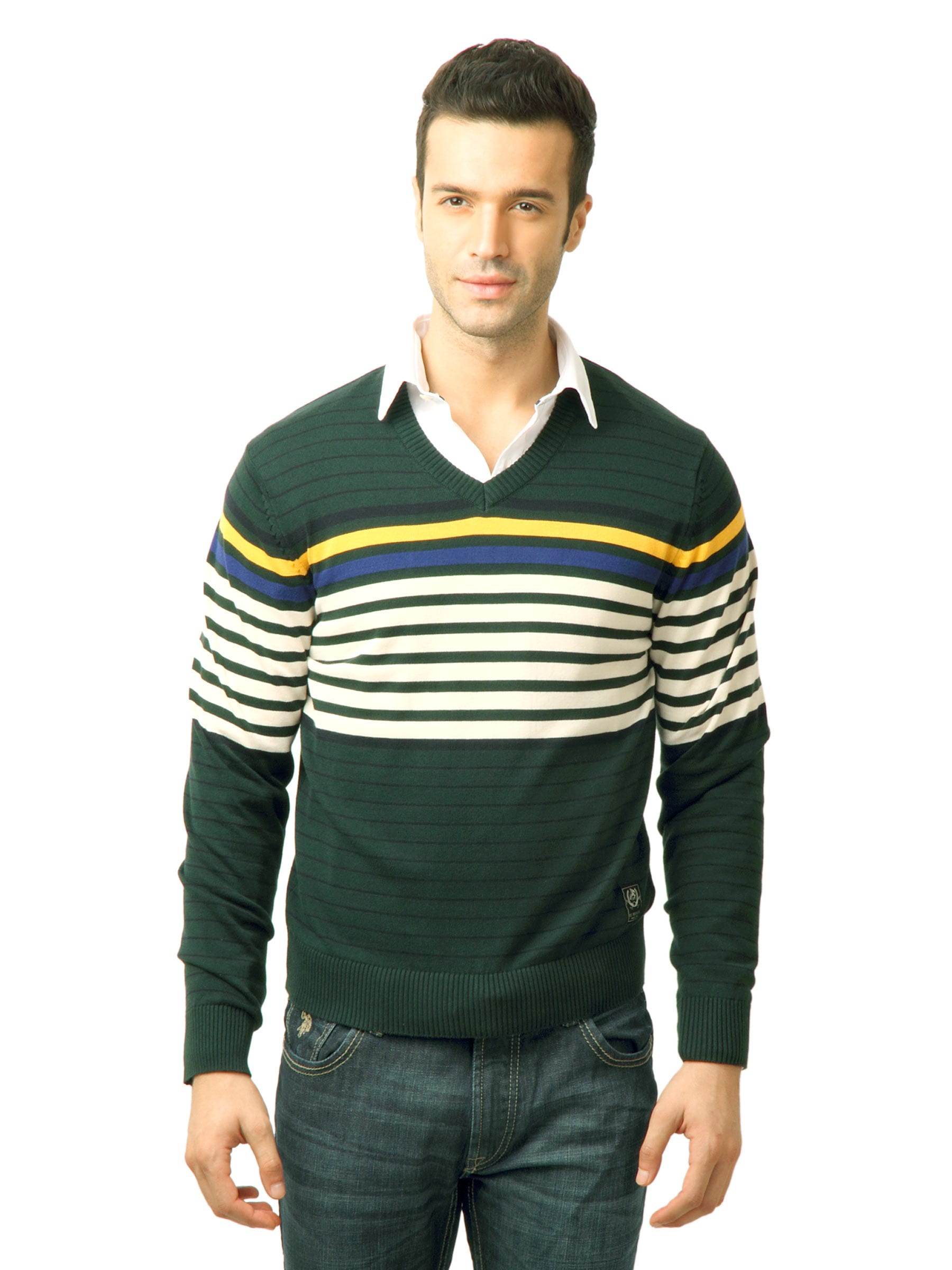 U.S. Polo Assn. Men Stripes Green Sweater