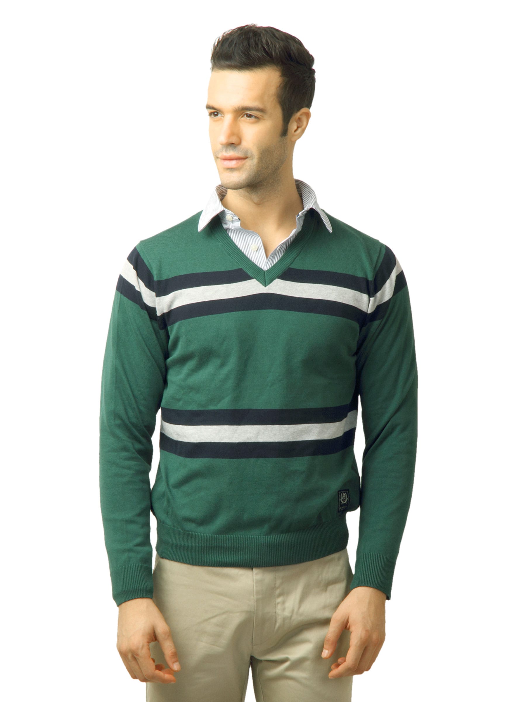 U.S. Polo Assn. Men Stripes Green Sweater
