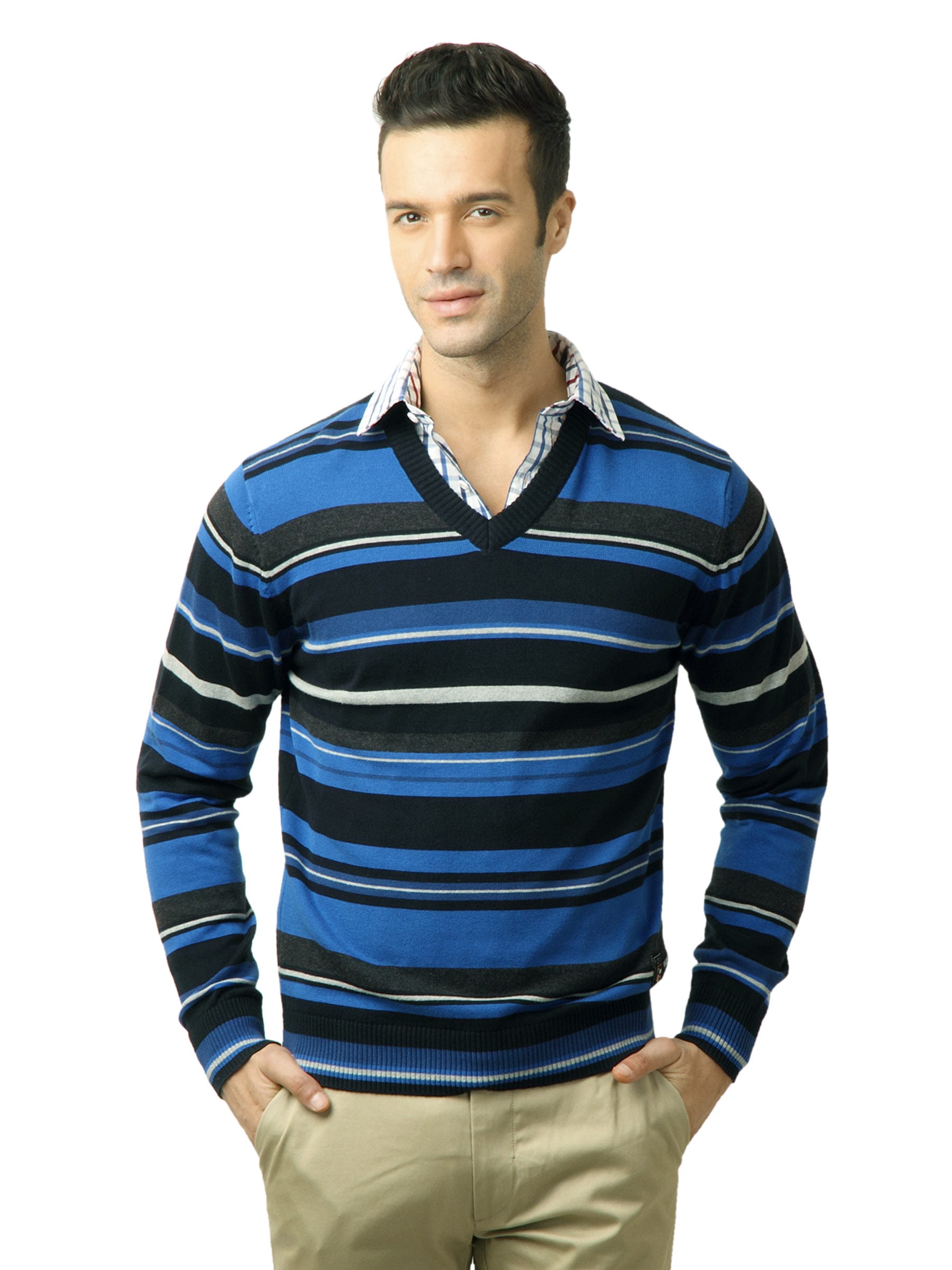 U.S. Polo Assn. Men Stripes Navy Blue Sweater