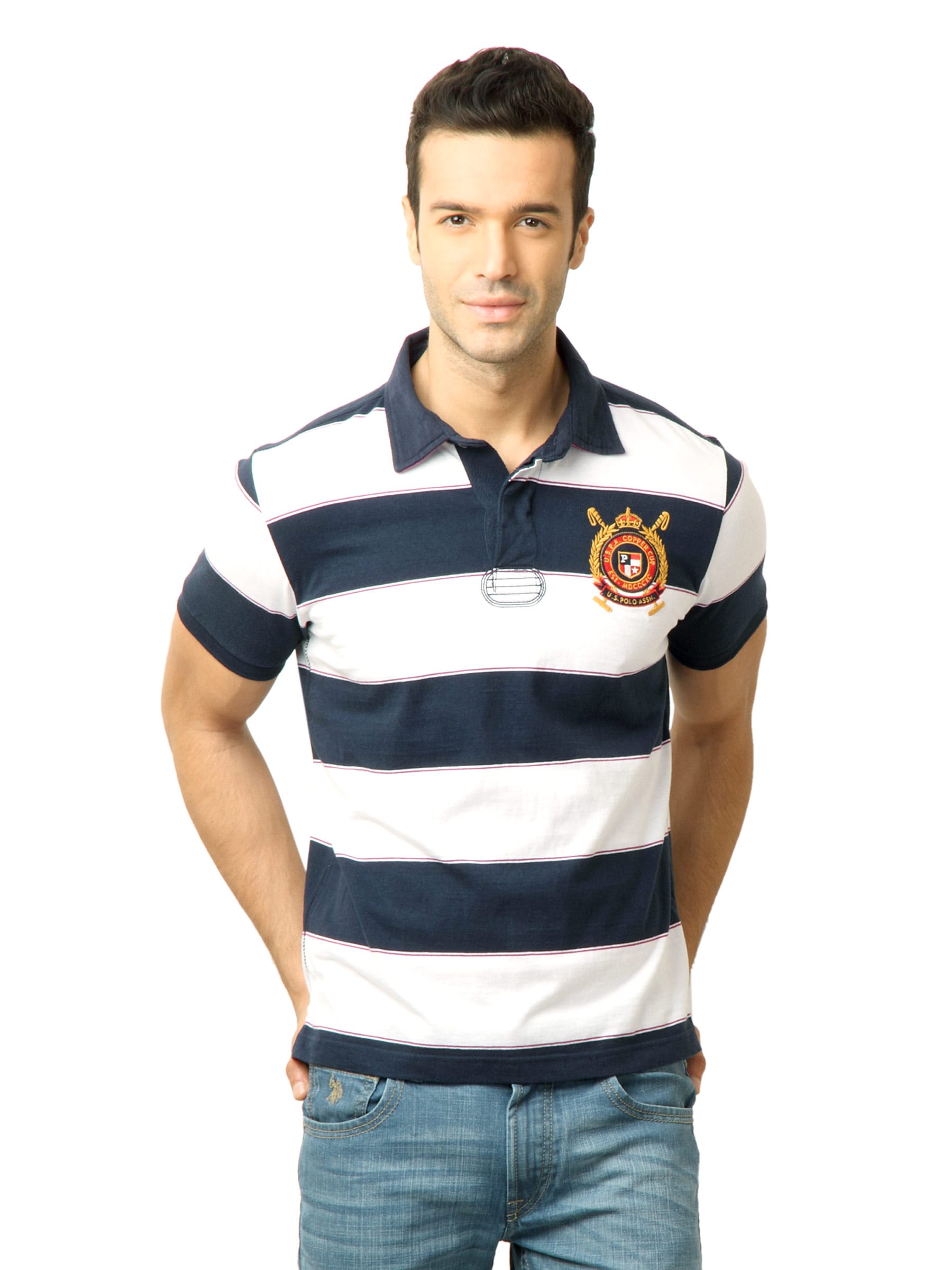 U.S. Polo Assn. Men Stripes White Polo Tshirt