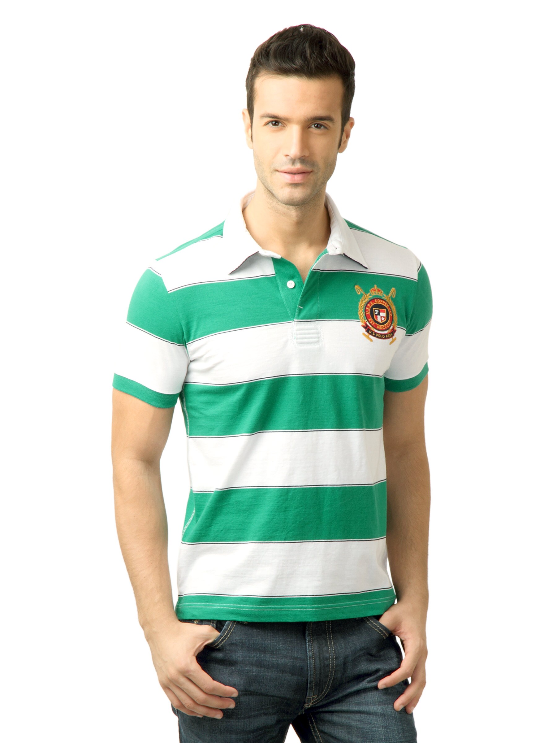 U.S. Polo Assn. Men Stripes Green Polo Tshirt