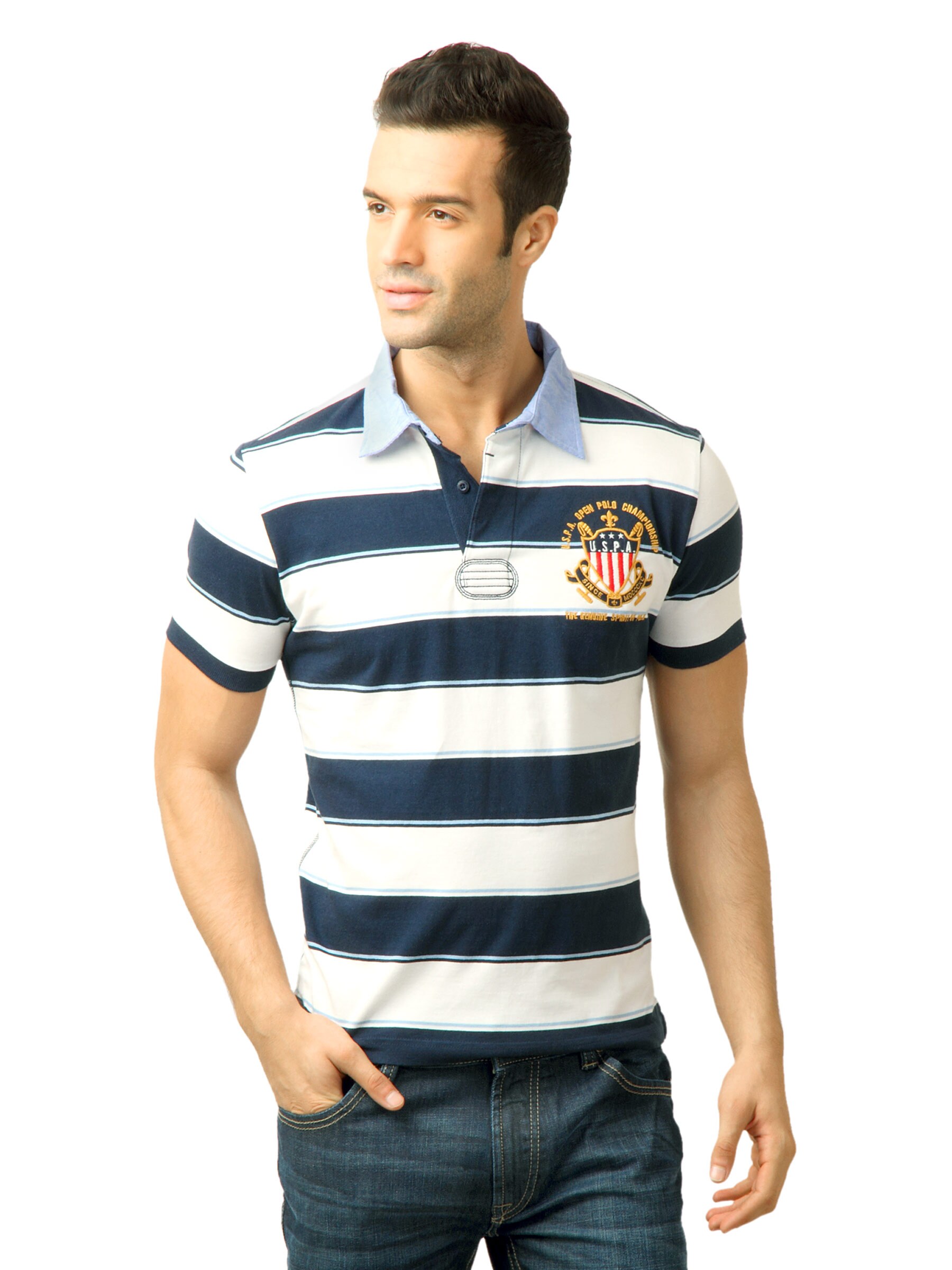 U.S. Polo Assn. Men Stripes Navy Blue  Polo Tshirt