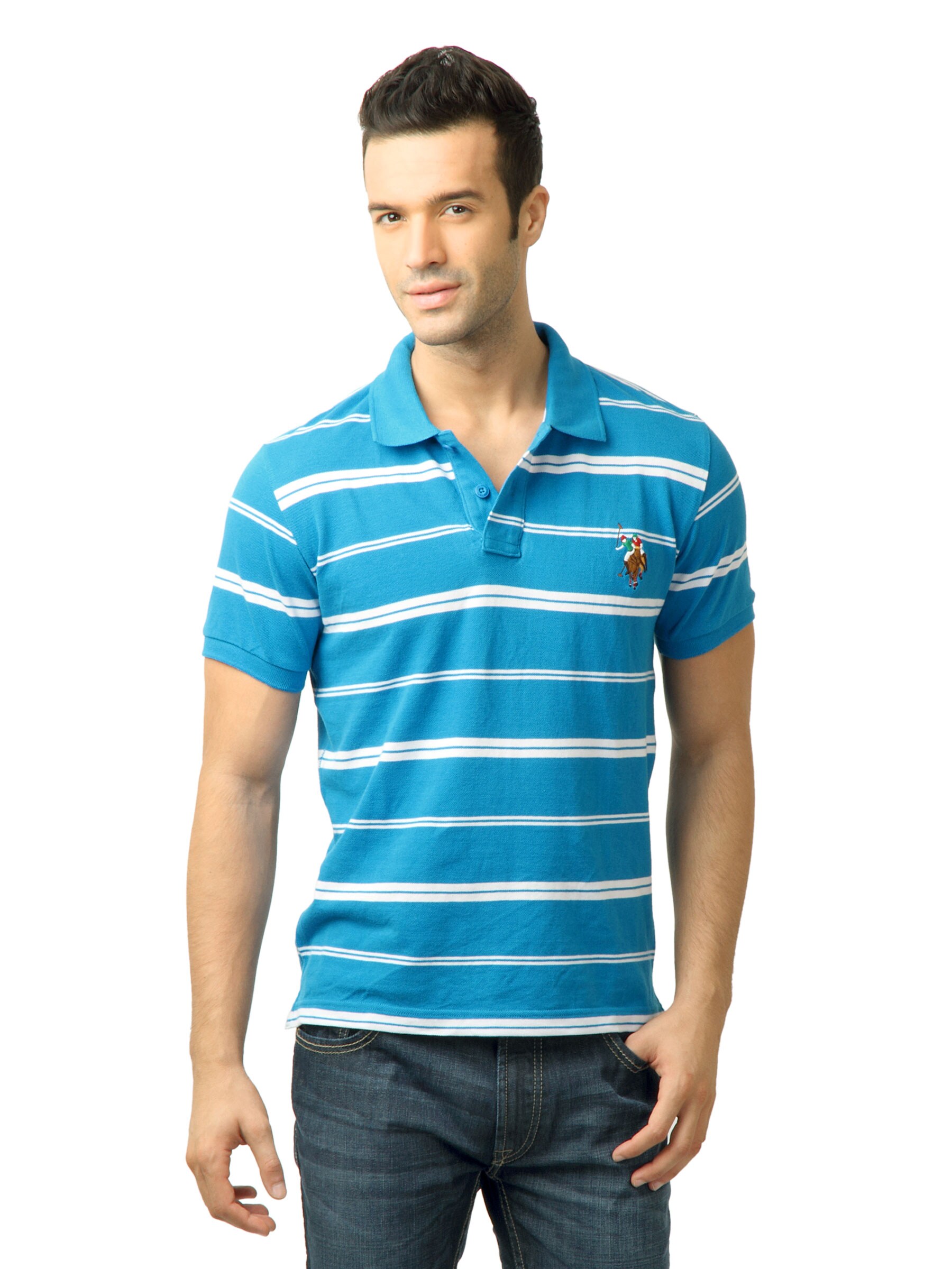 U.S. Polo Assn. Men Stripes Blue  Polo Tshirt