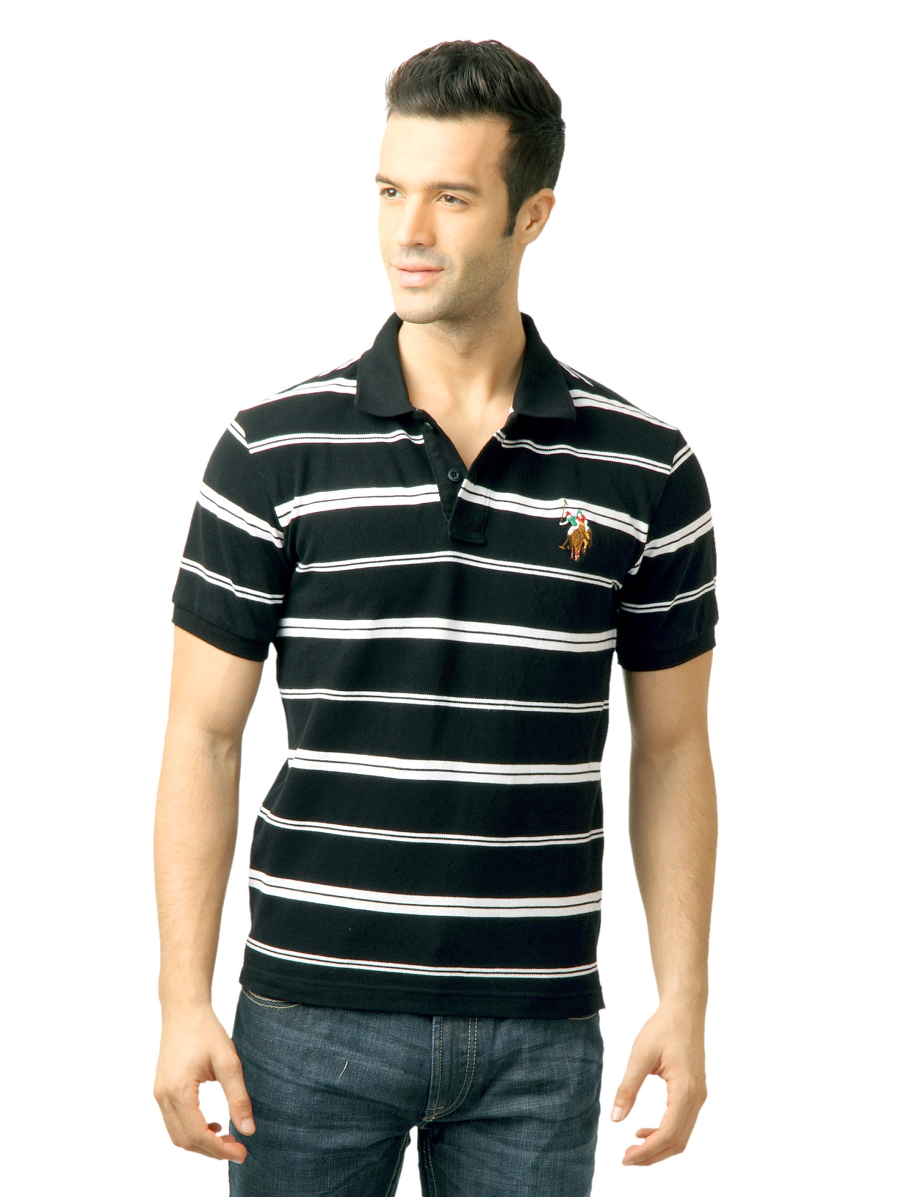 U.S. Polo Assn. Men Stripes Black  Polo Tshirt