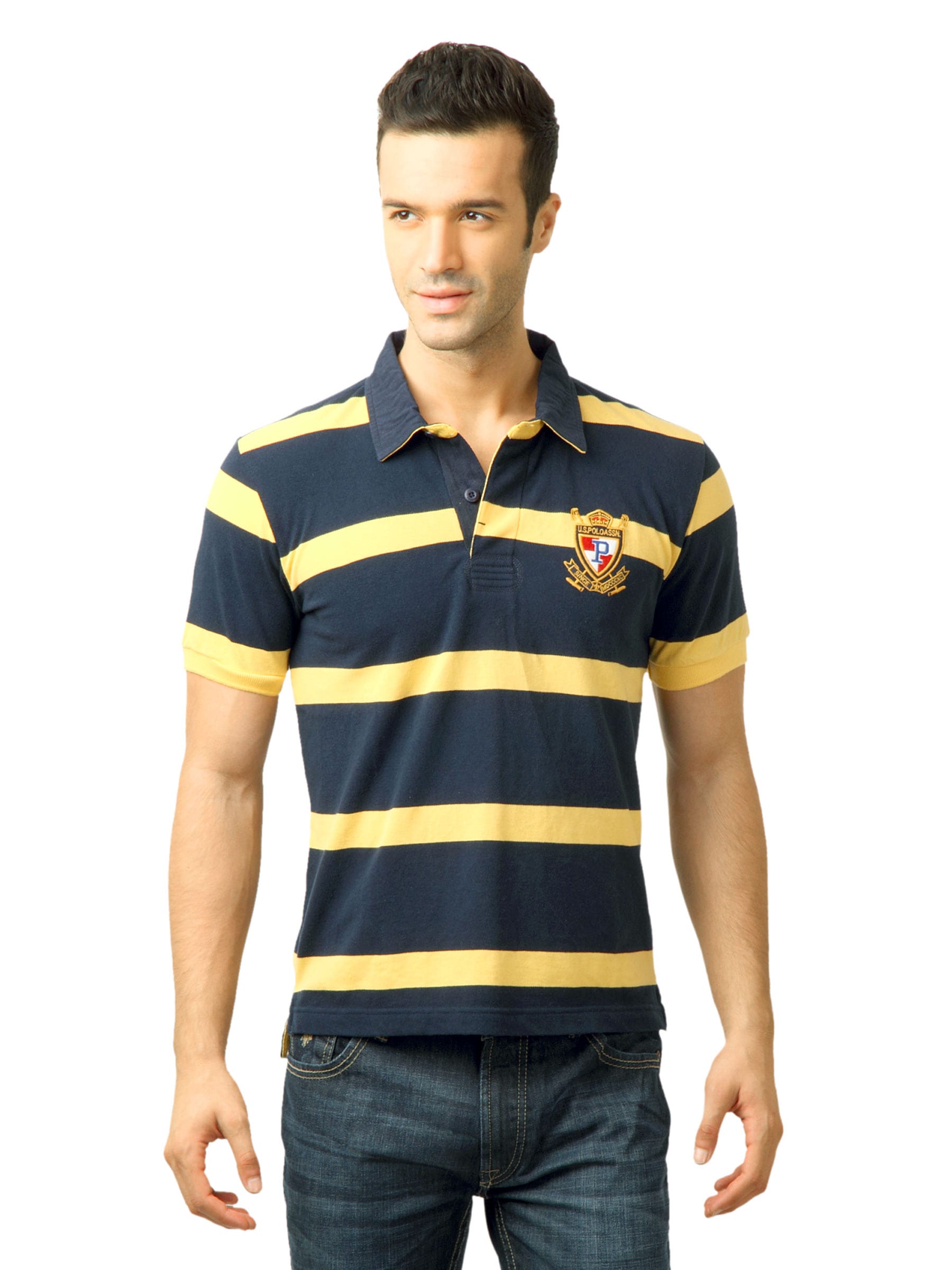 U.S. Polo Assn. Men Stripes Navy Blue Polo Tshirt