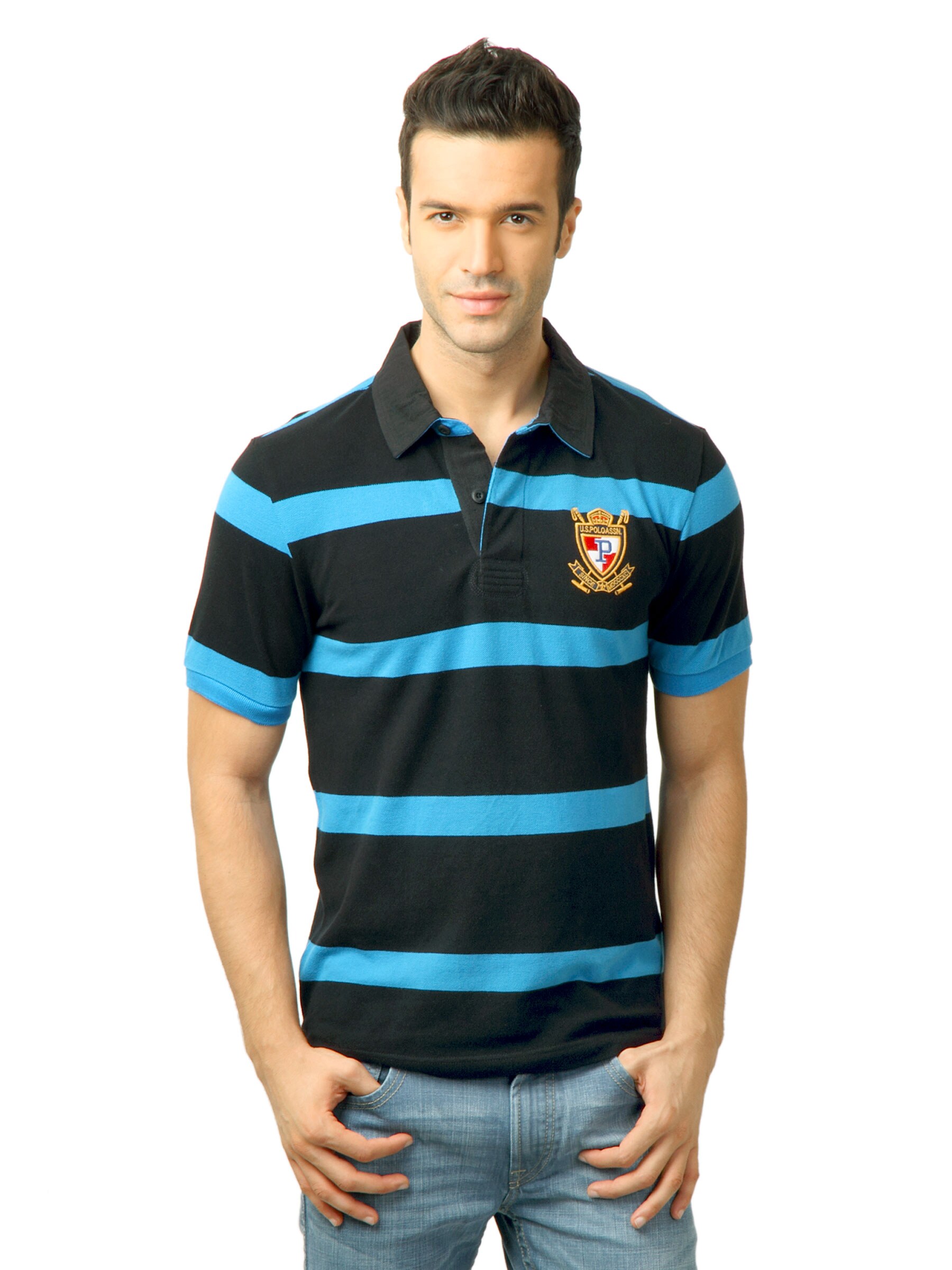 U.S. Polo Assn. Men Stripes Black  Polo Tshirt