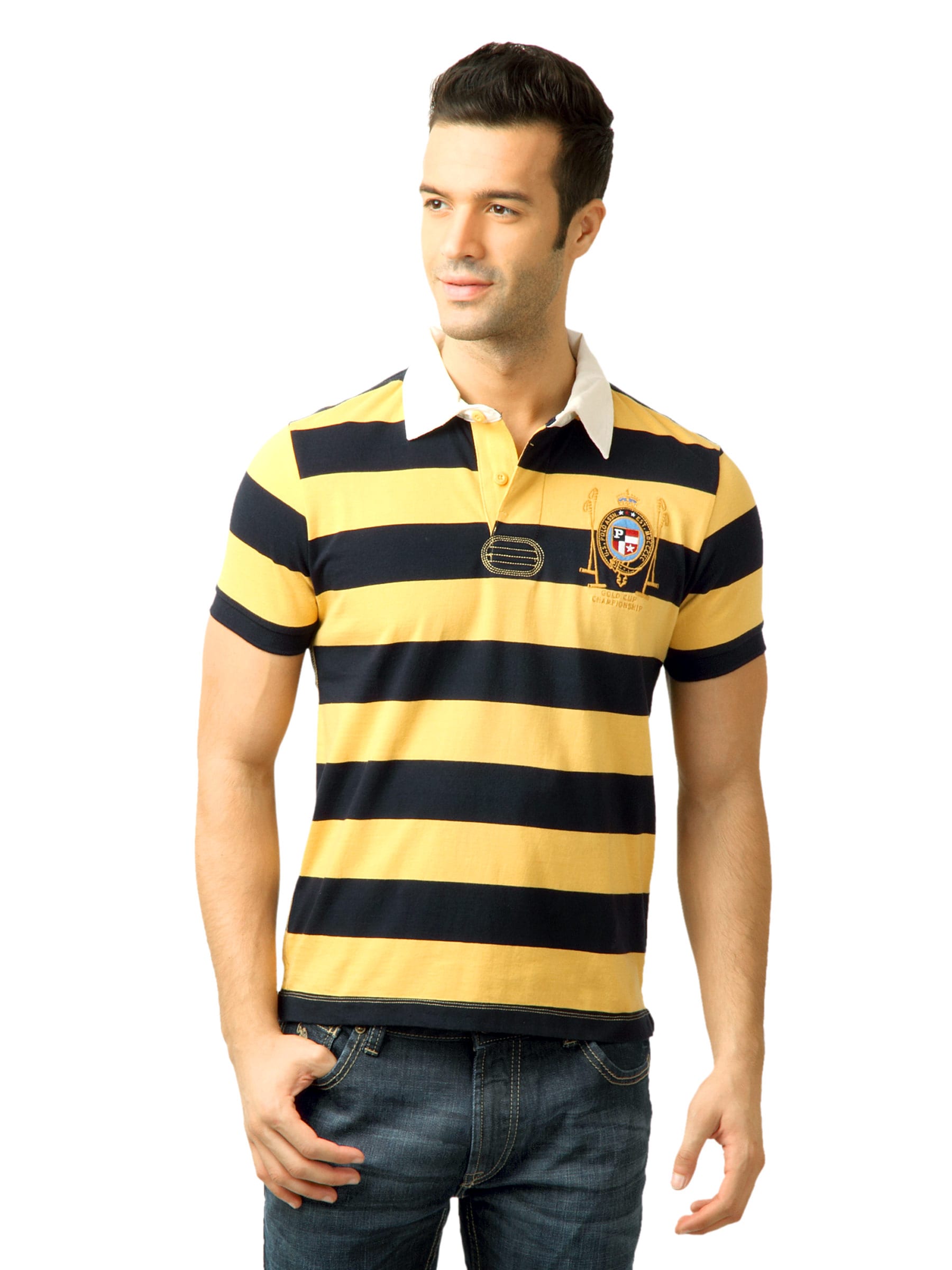 U.S. Polo Assn. Men Stripes Yellow Polo Tshirt