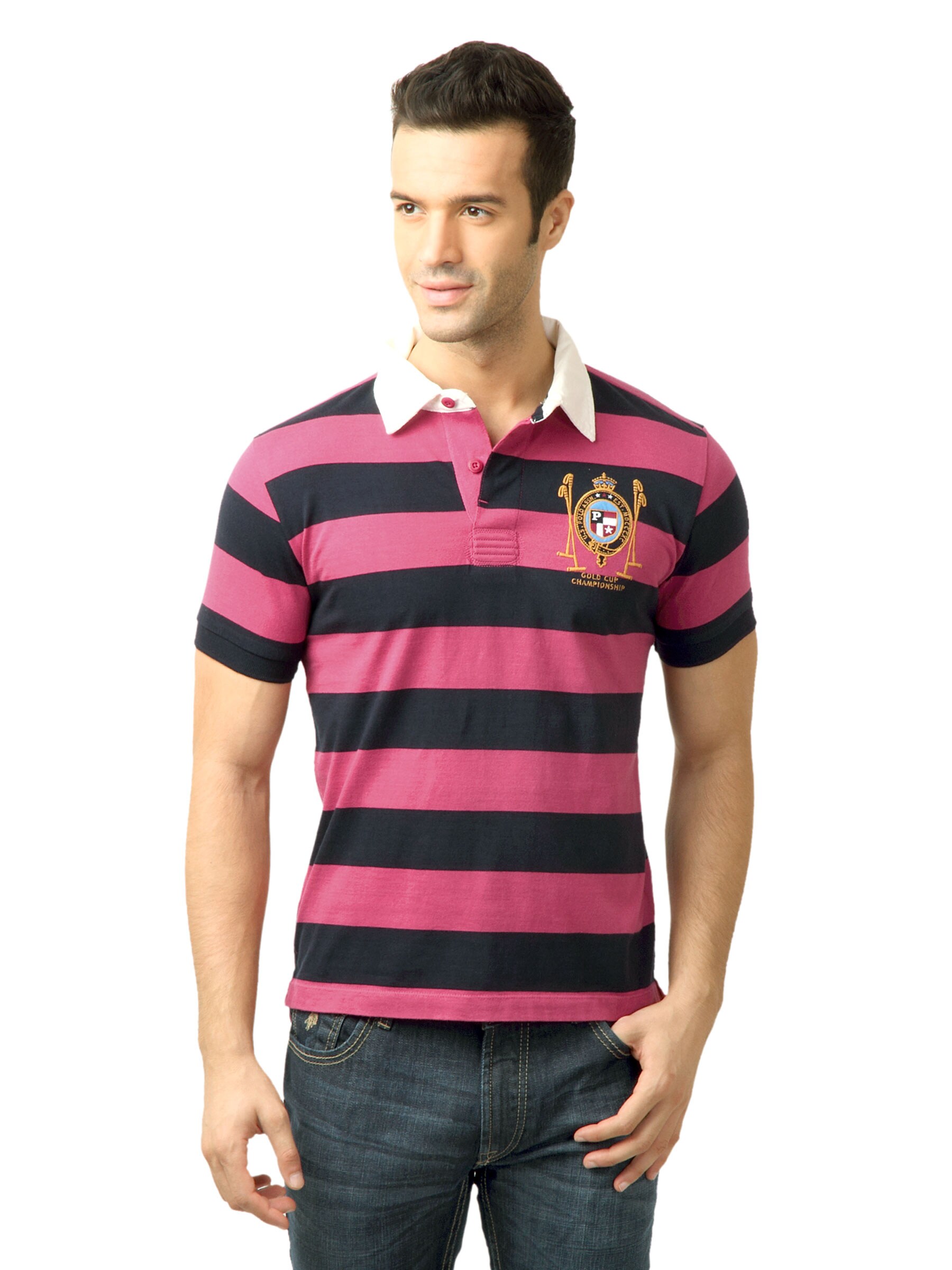 U.S. Polo Assn. Men Stripes Navy Blue Polo Tshirt