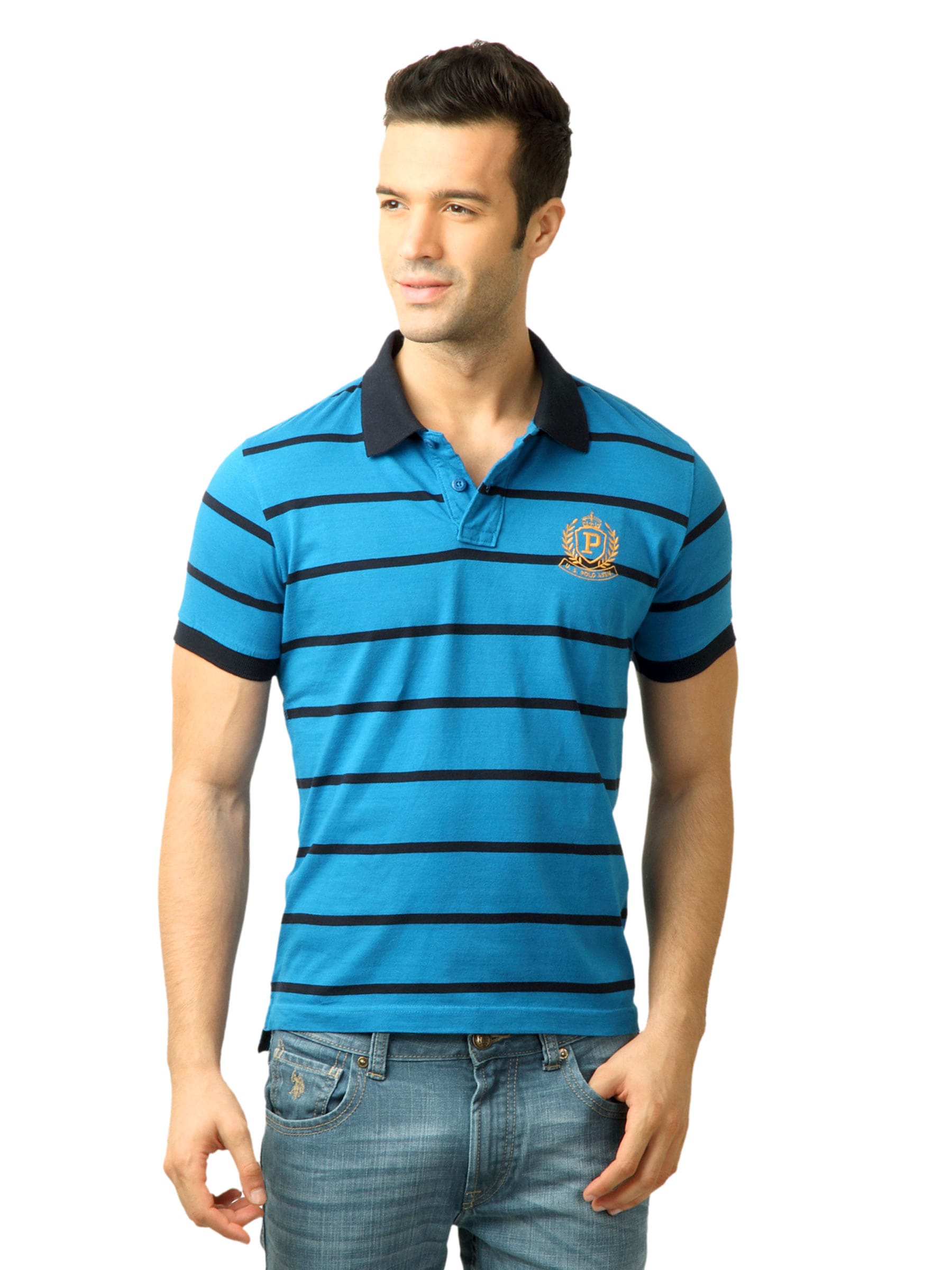 U.S. Polo Assn. Men Stripes Blue Polo Tshirt