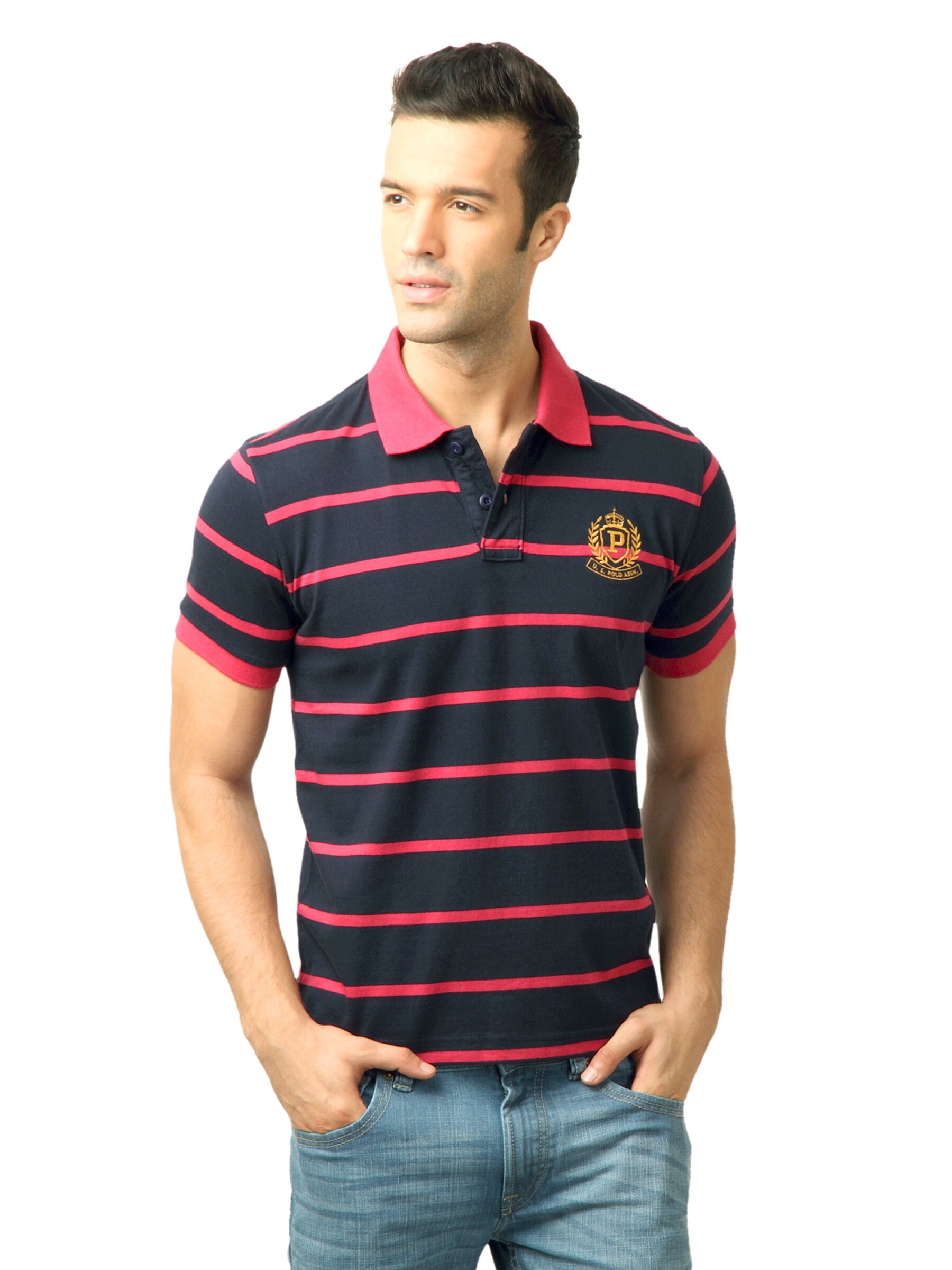 U.S. Polo Assn. Men Stripes Navy Blue  Polo Tshirt