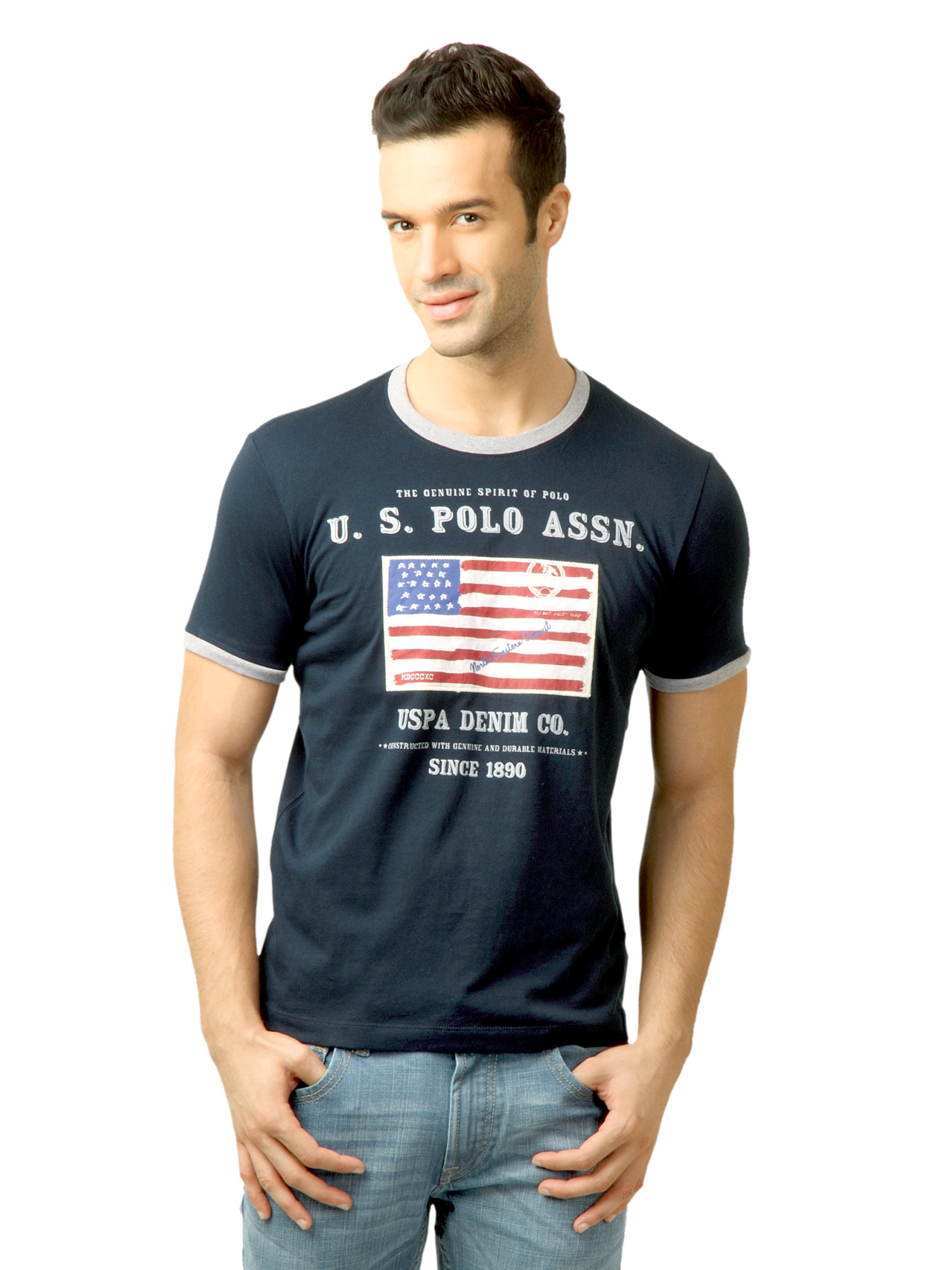 U.S. Polo Assn. Men Printed Navy Blue Tshirt