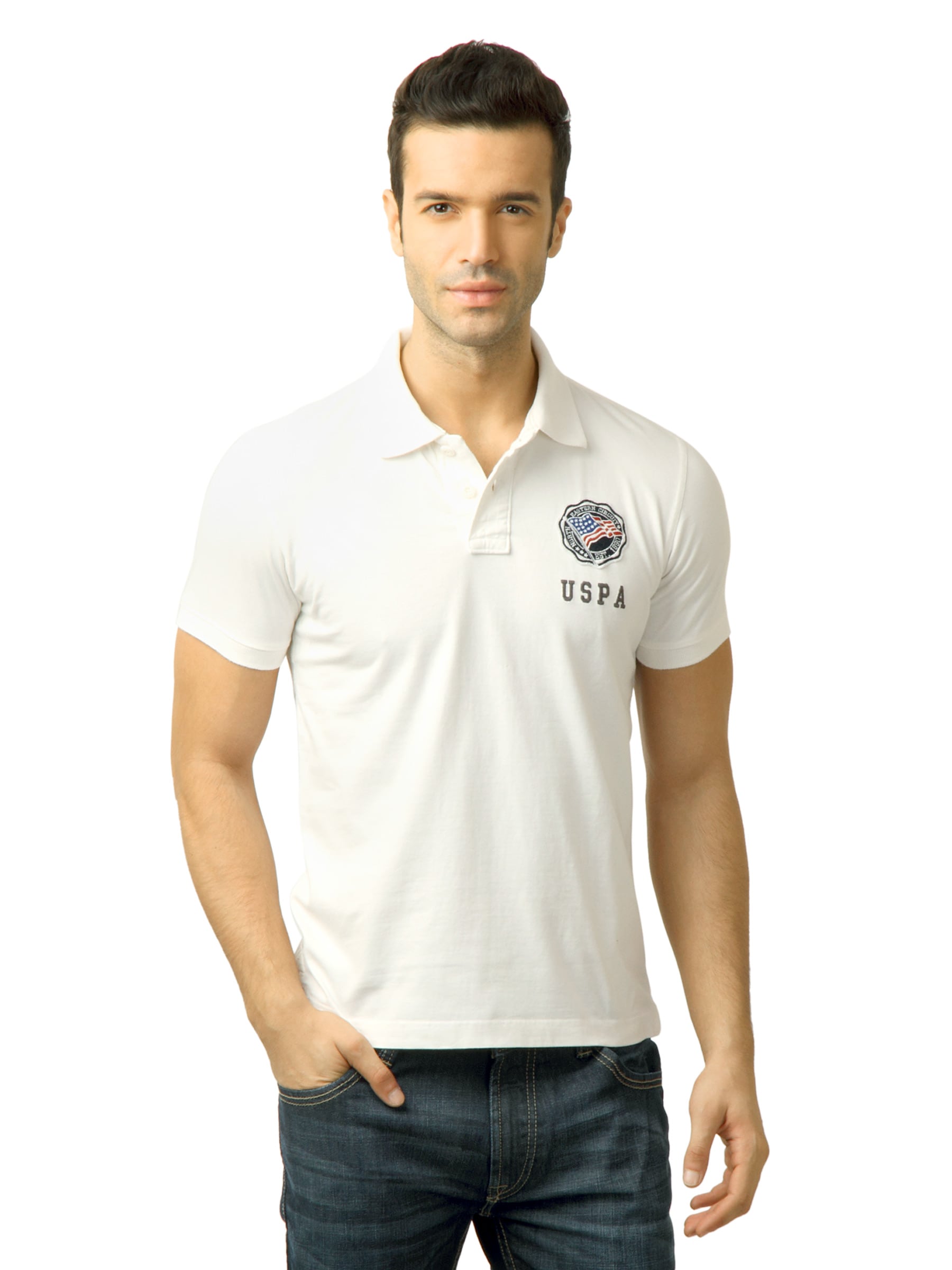 U.S. Polo Assn. Men Solid Ivory Polo Tshirt