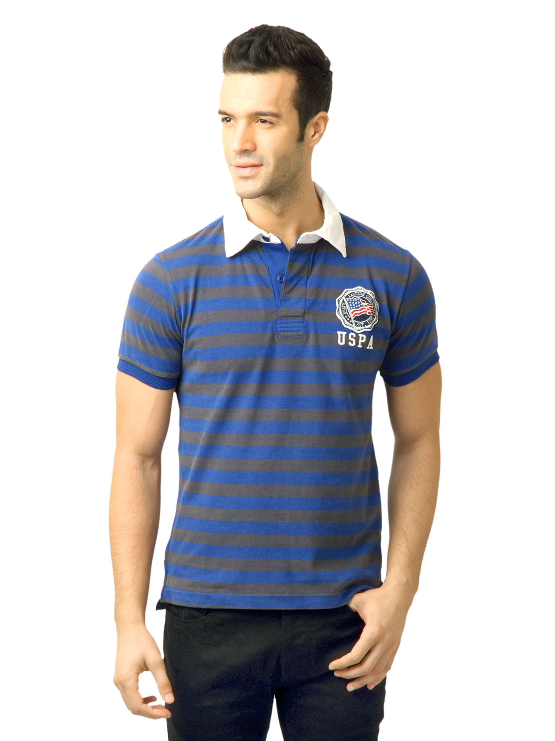 U.S. Polo Assn. Men Stripes Dk.Grey Polo Tshirt