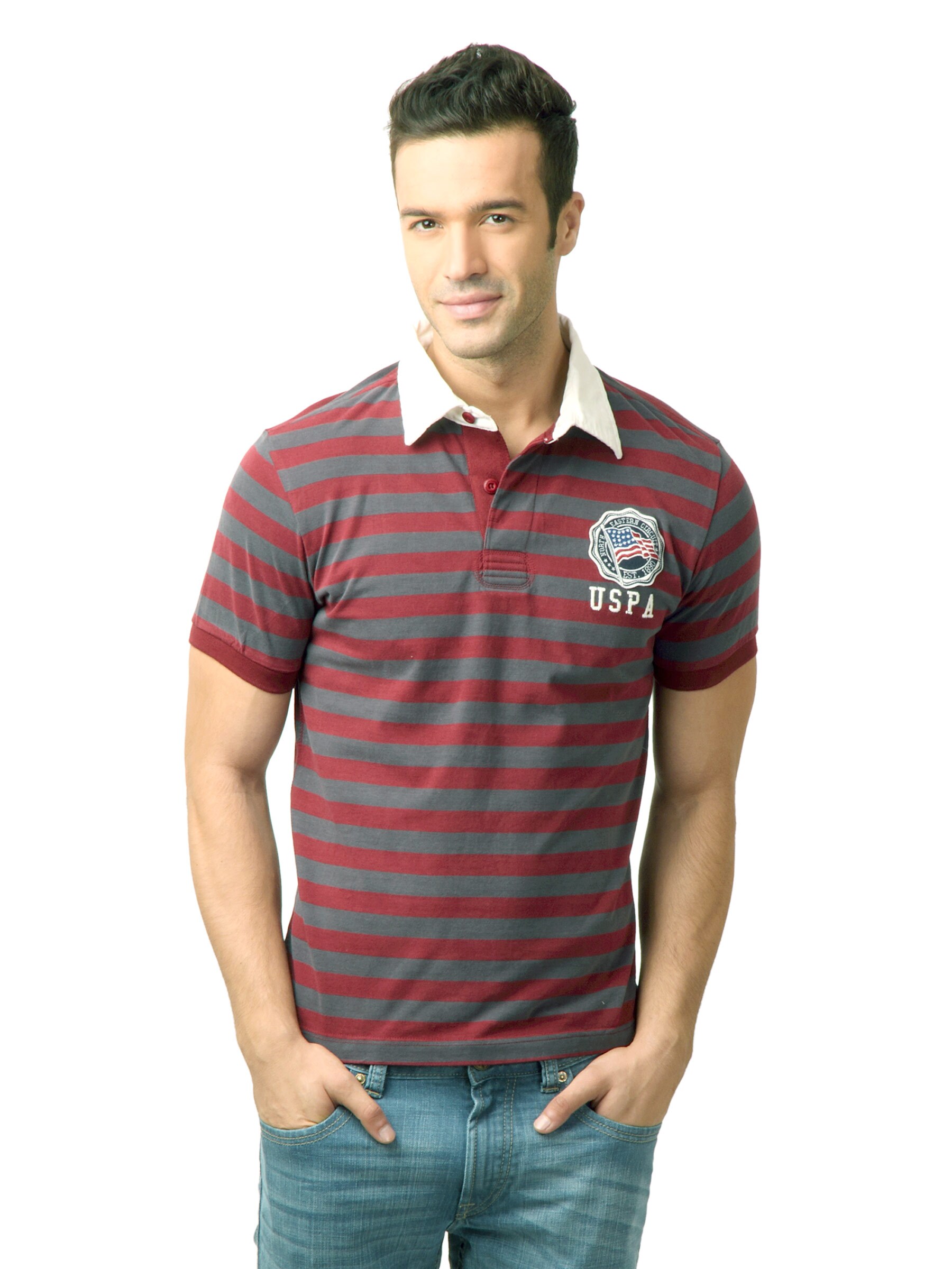 U.S. Polo Assn. Men Stripes Tibetian Red Polo Tshirt