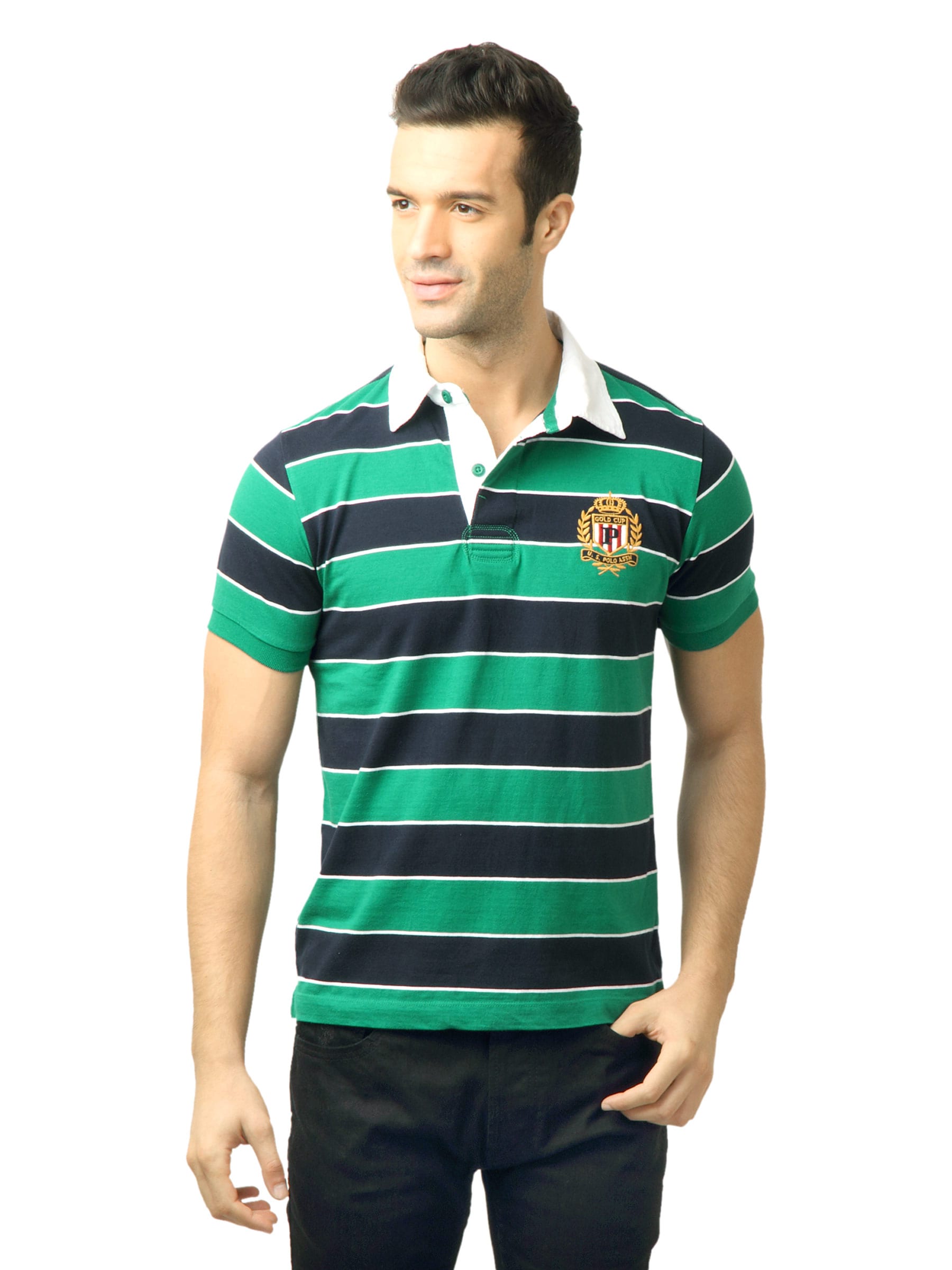 U.S. Polo Assn. Men Stripes Green  polo Tshirt