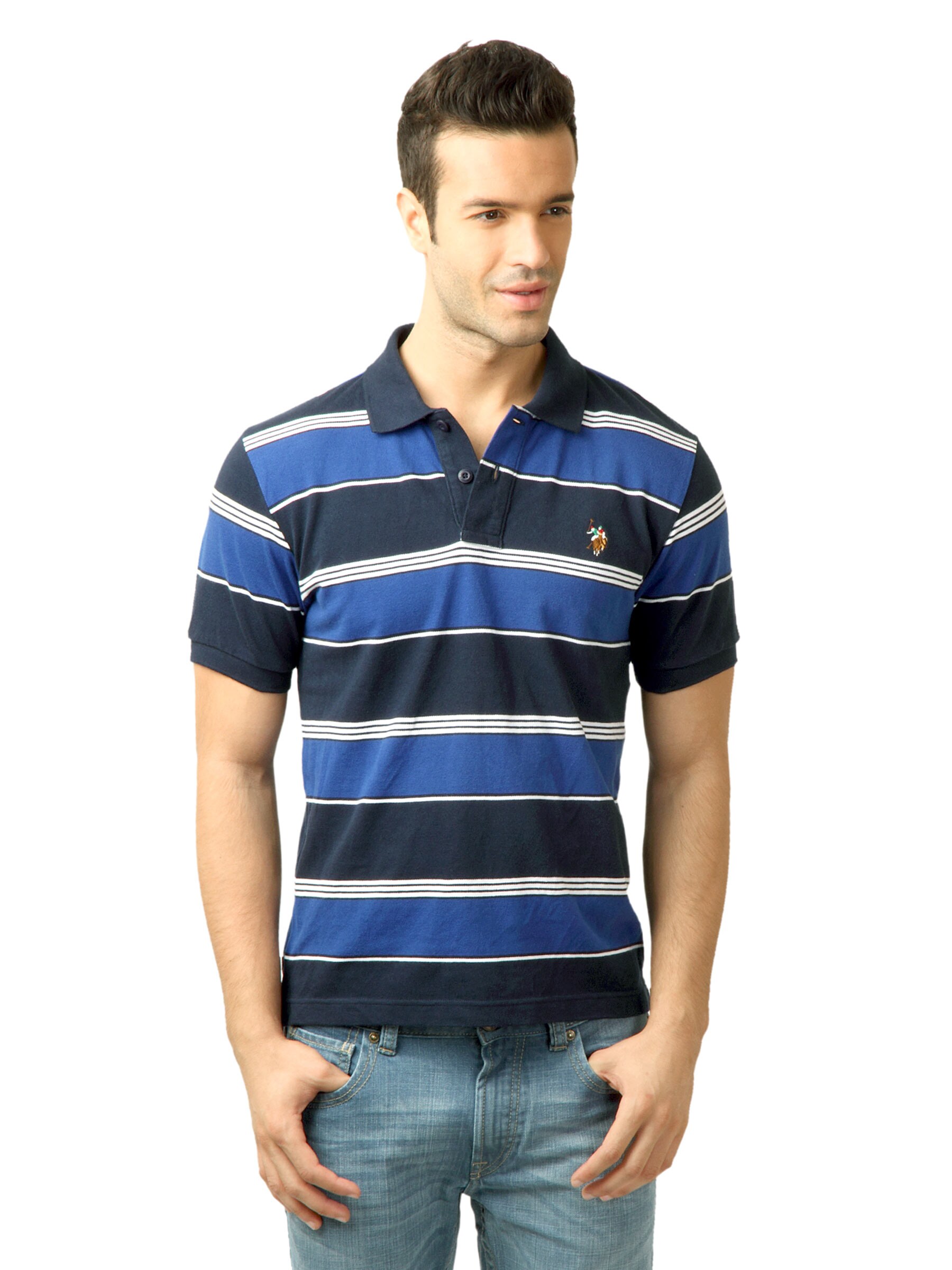 U.S. Polo Assn. Men Stripes Classic Blue Polo Tshirt