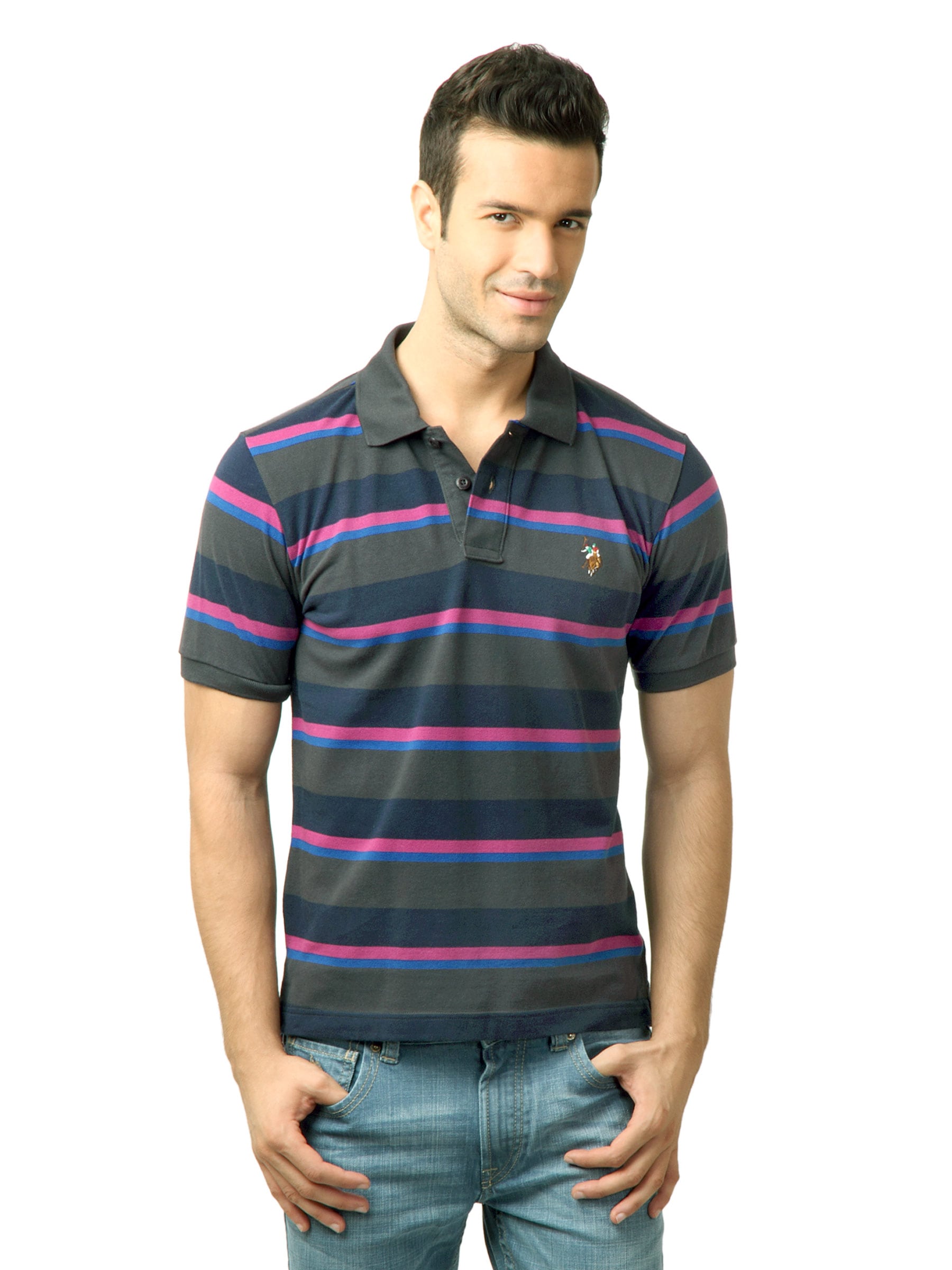 U.S. Polo Assn. Men Stripes DK.Grey Polo Tshirt