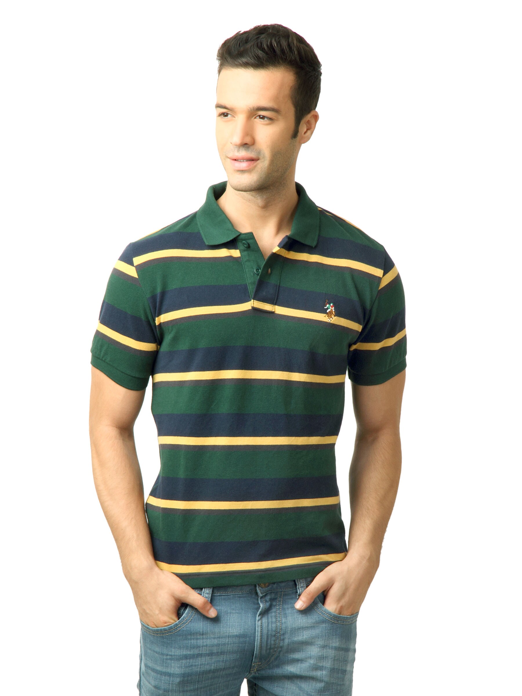 U.S. Polo Assn. Men Stripes Green  Polo Tshirt