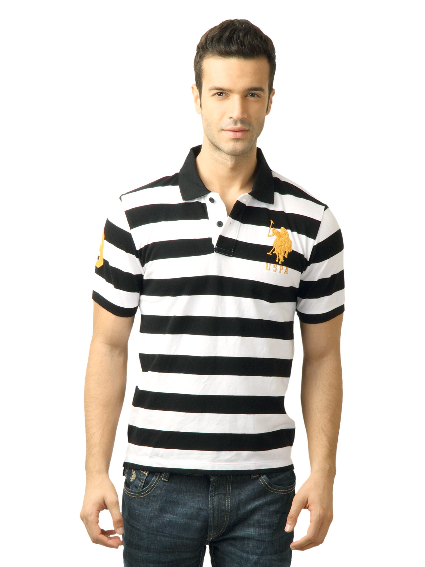 U.S. Polo Assn. Men Stripes Black  Polo Tshirt