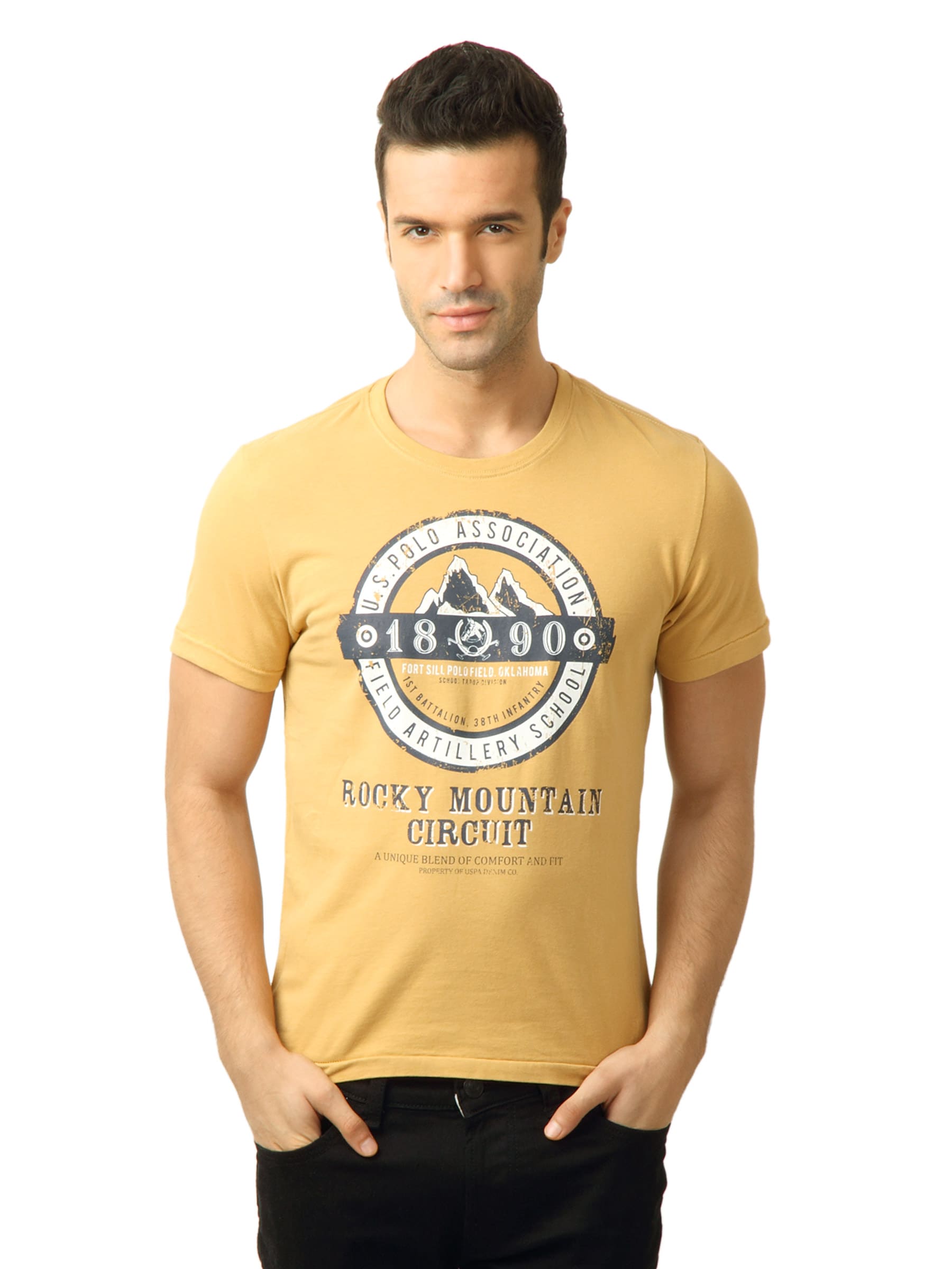 U.S. Polo Assn. Men Printed Mustard Tshirt