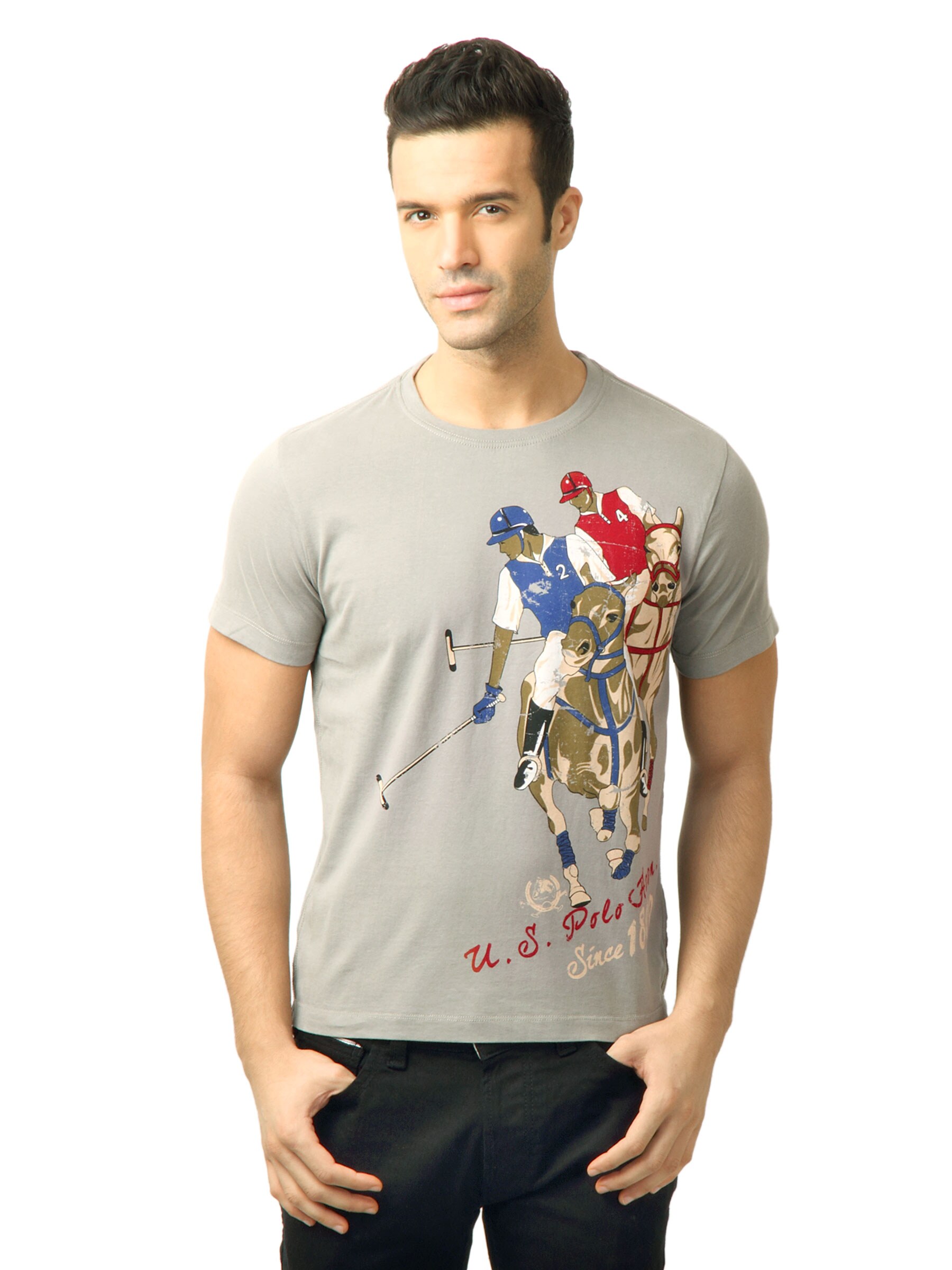 U.S. Polo Assn. Men Printed  Steeple Grey Tshirt