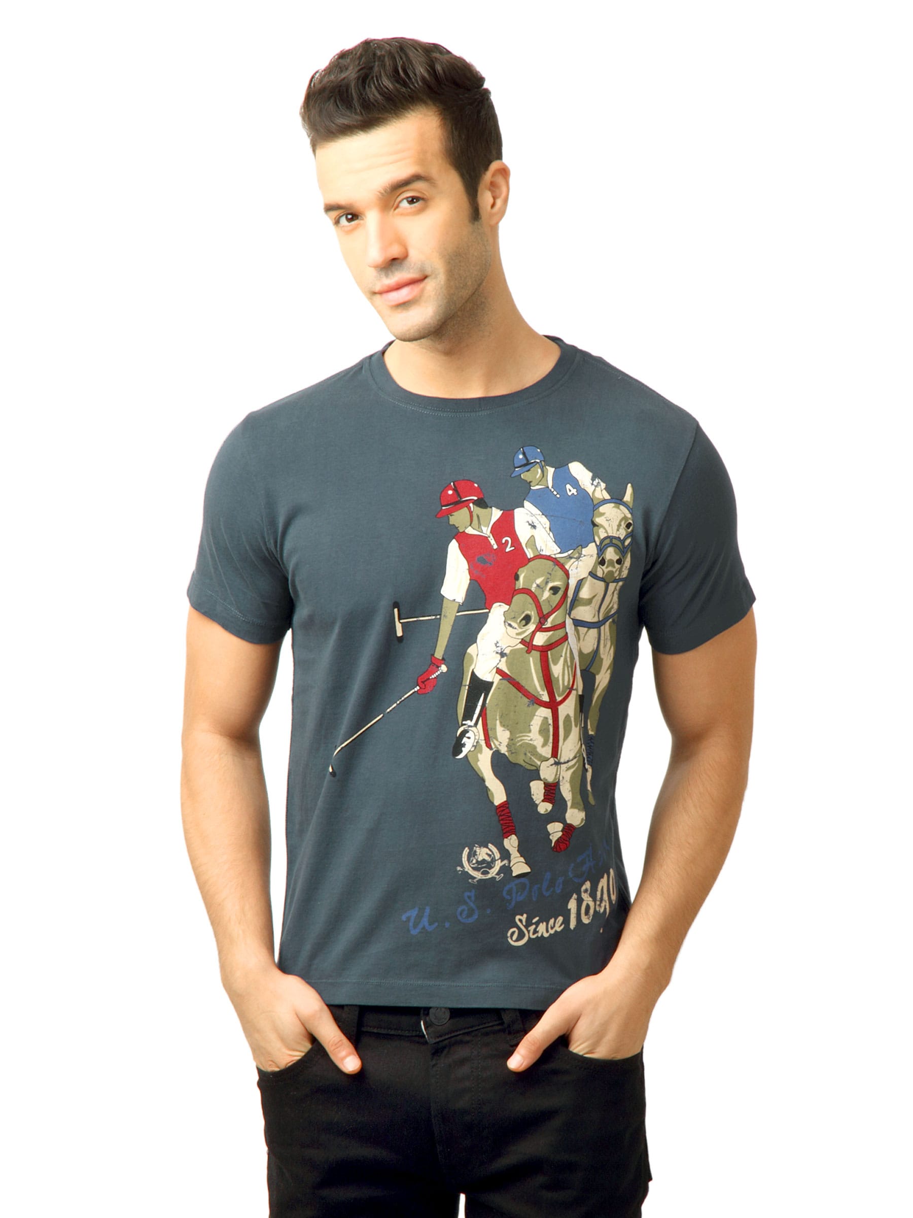 U.S. Polo Assn. Men Printed Navy Blue Tshirt