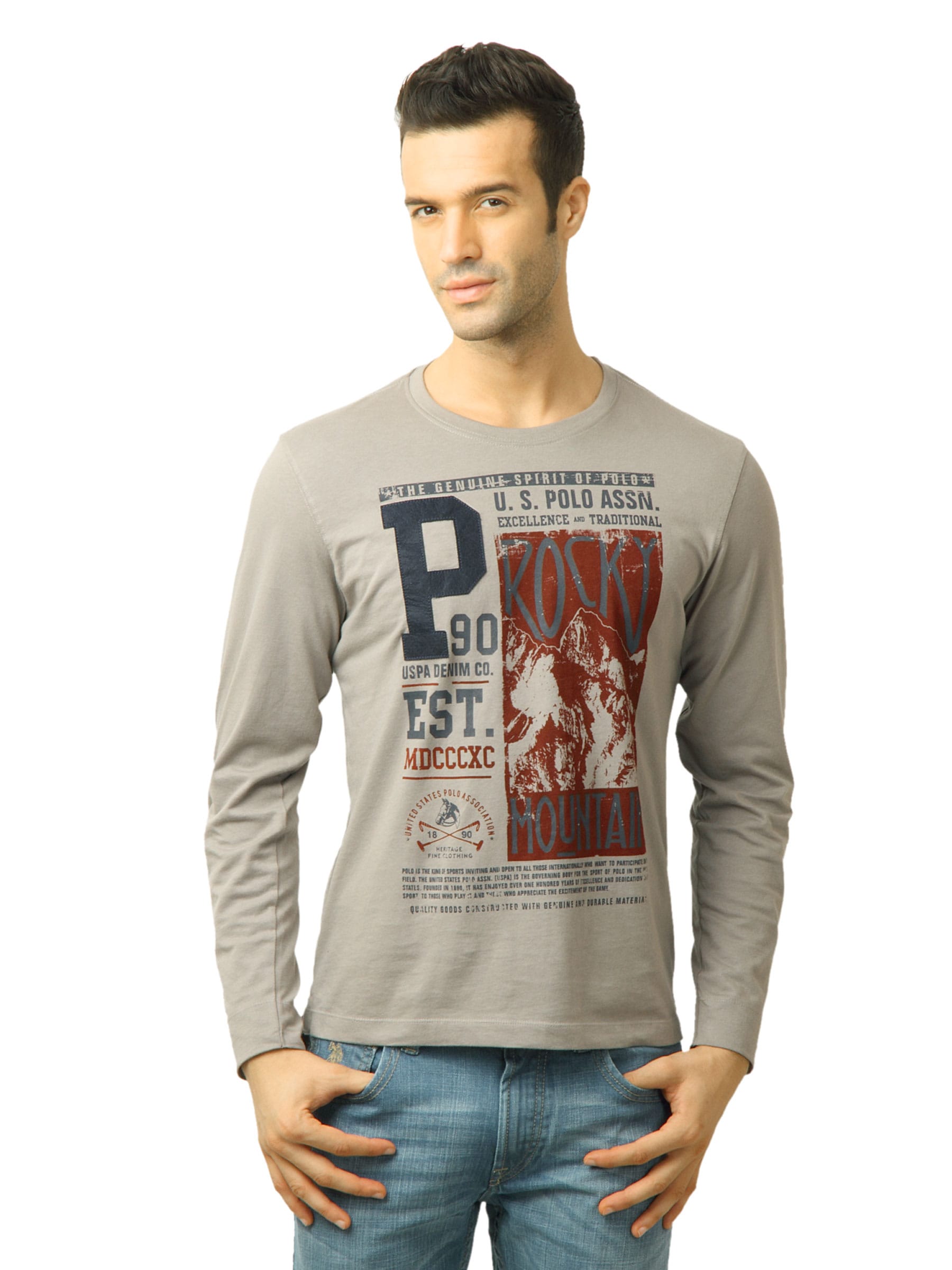 U.S. Polo Assn. Men Printed Steeple Grey Tshirt