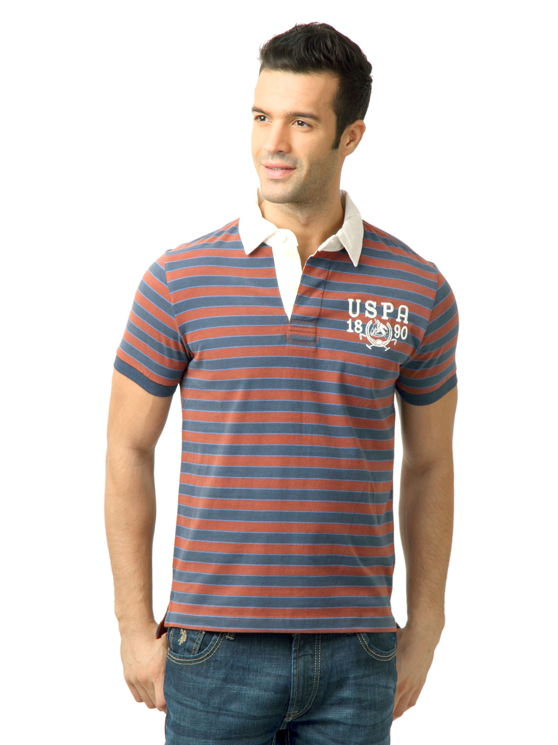 U.S. Polo Assn. Men Stripes Brown Polo Tshirt