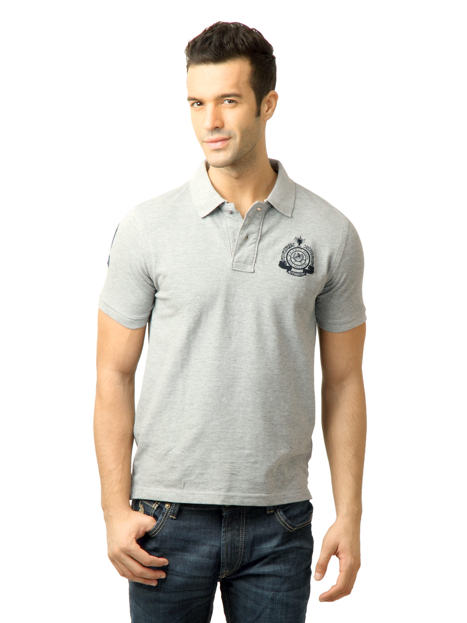 U.S. Polo Assn. Men Solid Grey  Melange Polo Tshirt