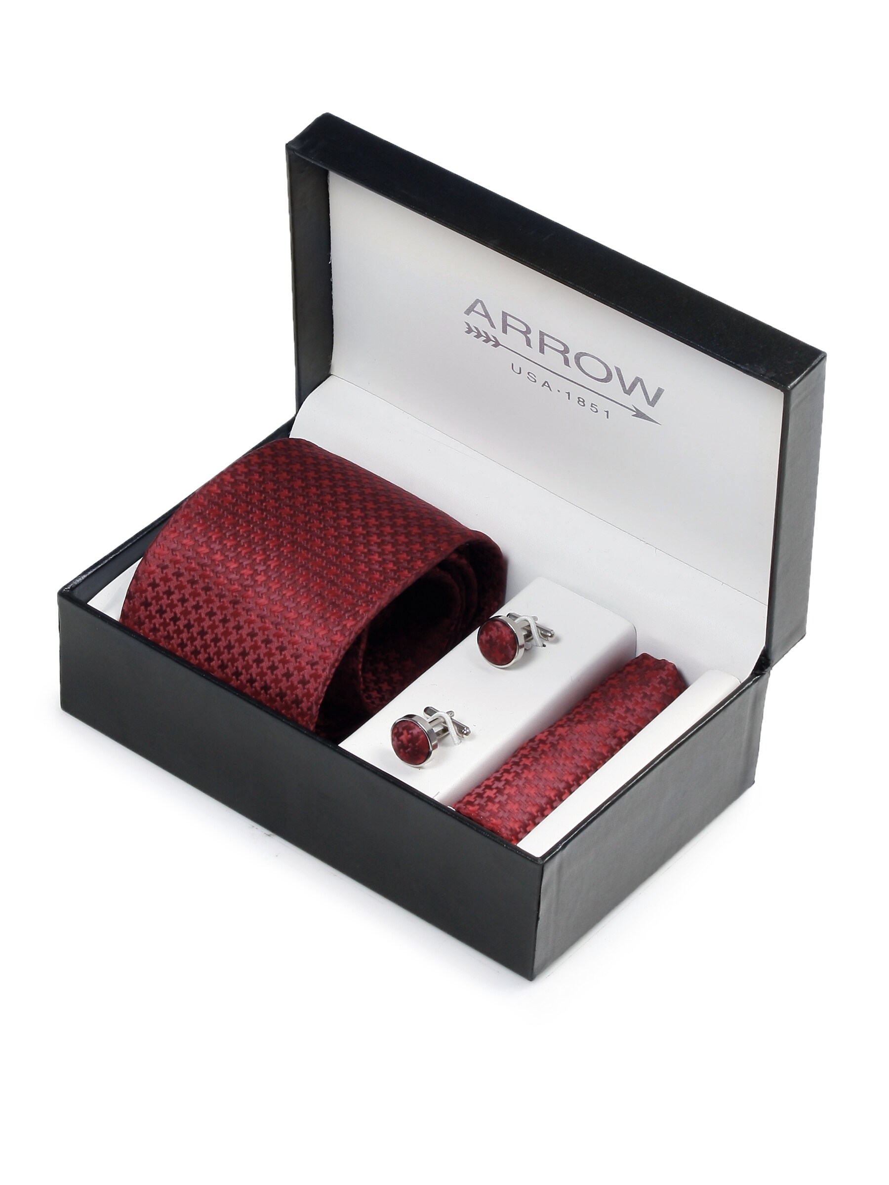 Arrow Men Formal Maroon Tie+Cufflink+Pocket square - Combo Pack
