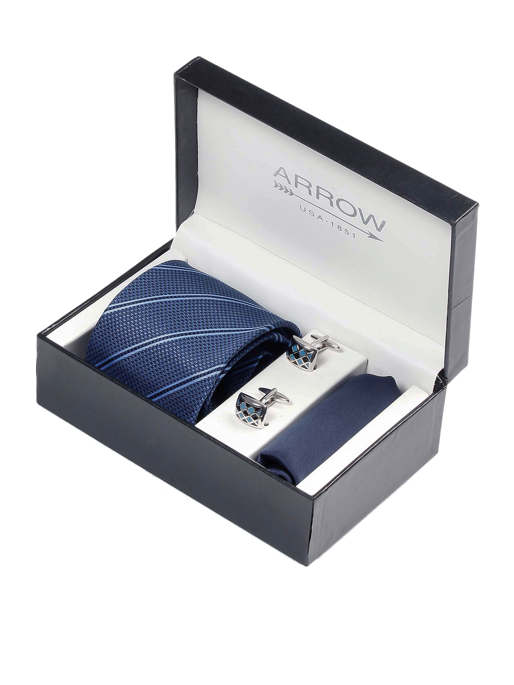 Arrow Men Formal Blue Tie+Cufflink+Pocket square - Combo Pack