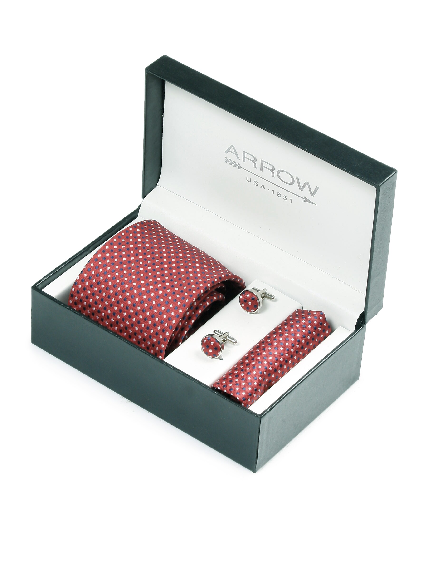Arrow Men Formal Red Tie+Cufflink+Pocket square - Combo Pack