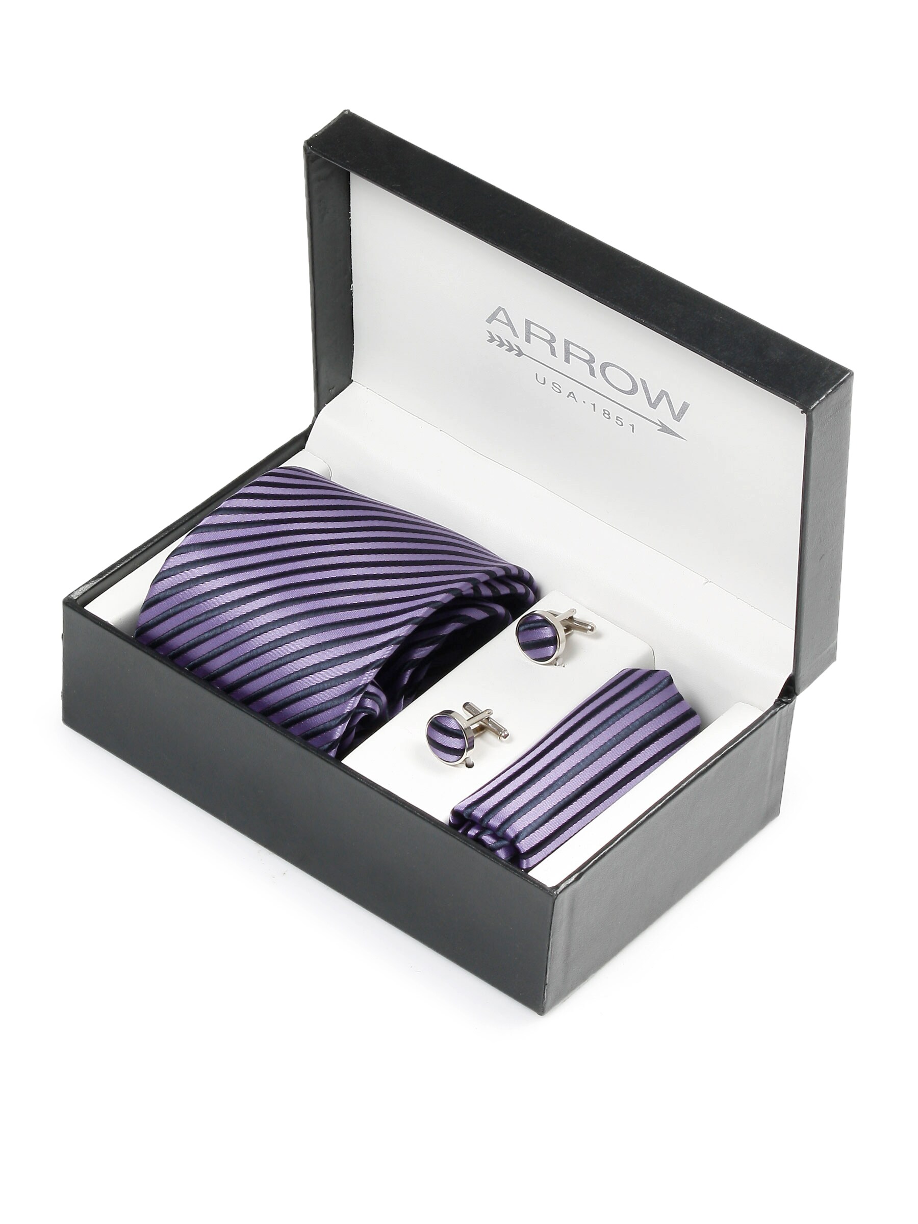 Arrow Men Formal Purple Tie+Cufflink+Pocket square - Combo Pack