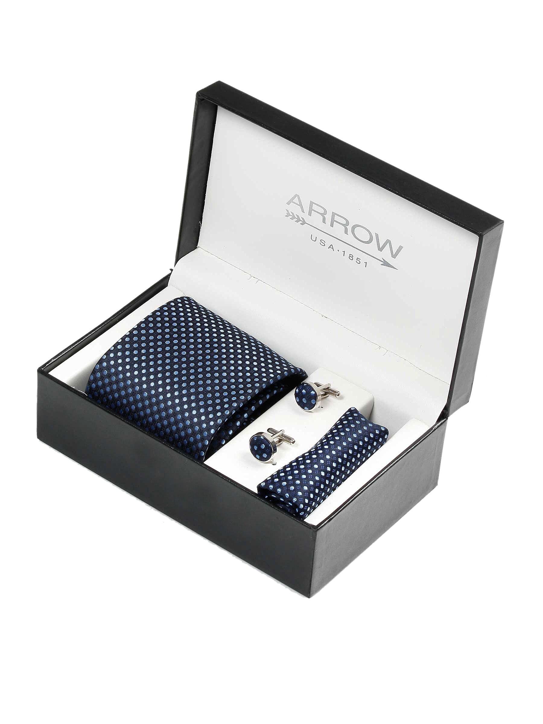 Arrow Men Formal Blue Tie+Cufflink+Pocket square - Combo Pack